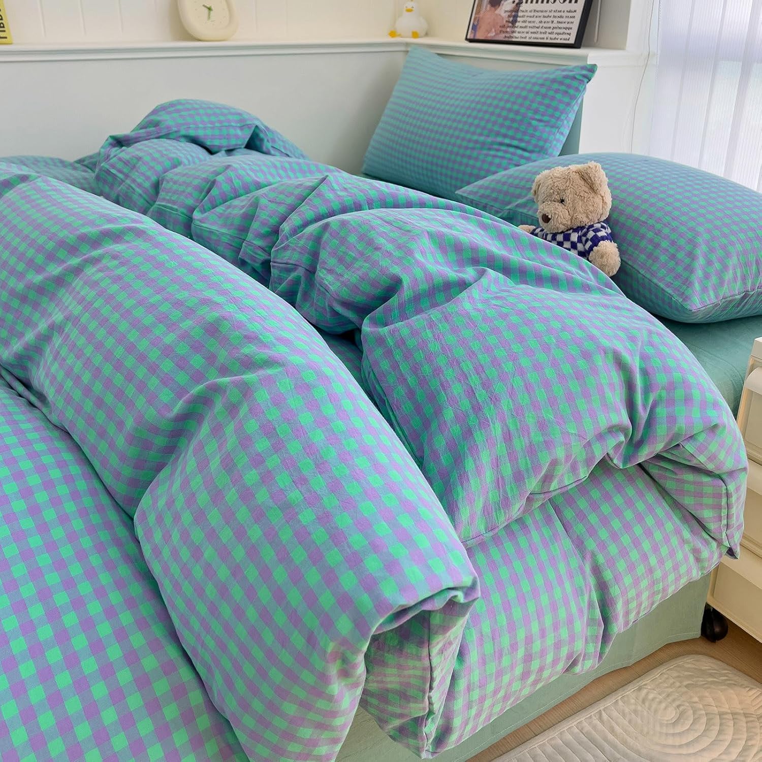 LifeTB Queen Comforter Set Tan Gingham Comforter Modern Style Beige Plaid Comforter Set 3 Pieces Fluffy Grid Checkered Comforter with 2 Pillowcases Boho Gingham Bedding Set Queen Size - Image 24