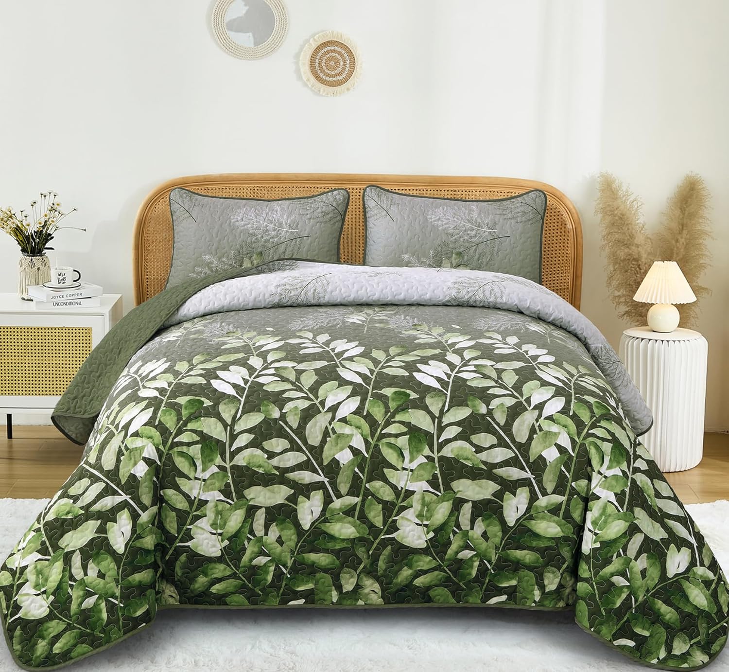 WONGS BEDDING Blue Quilt Set King Size,3 Pieces Navy Blue Floral Bedspread Coverlet Set with 2 Pillowcases,Soft Microfiber Lightweight Grayish Blue Gradient Floral Bedding Set 104"×90" - Image 16