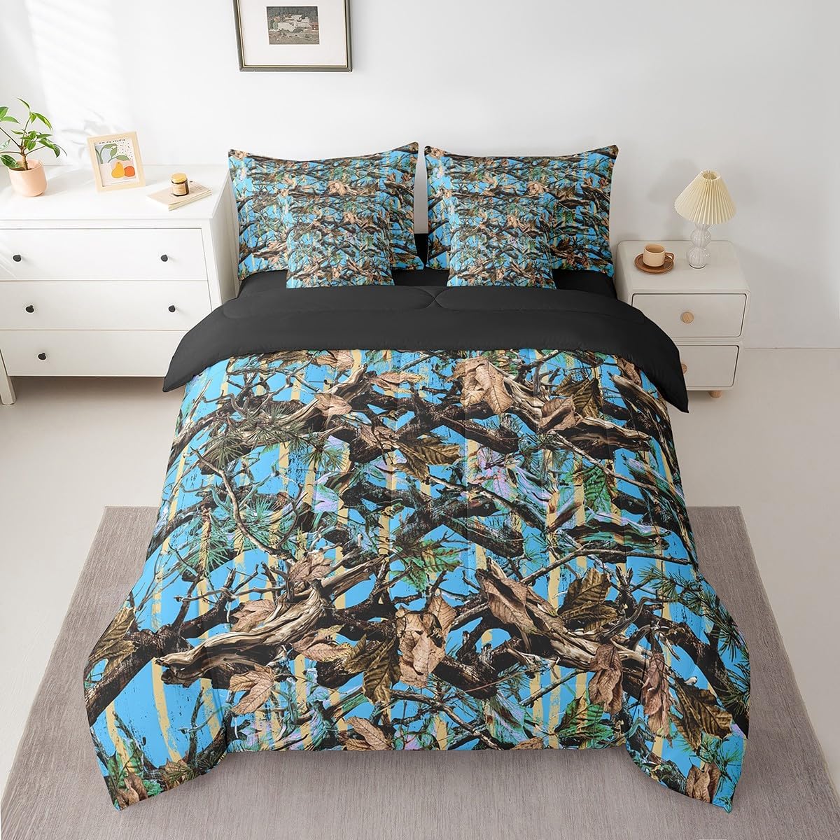 Feelyou Duck Hunter Green Camouflage Hunting 7 Pieces Bedding Set, Queen Size Black Brown All Season,Bed in a Bag with Comforter, Sheets, Pillowcases Camo Army Bed Set Breathable Wild Room Decor - Image 16