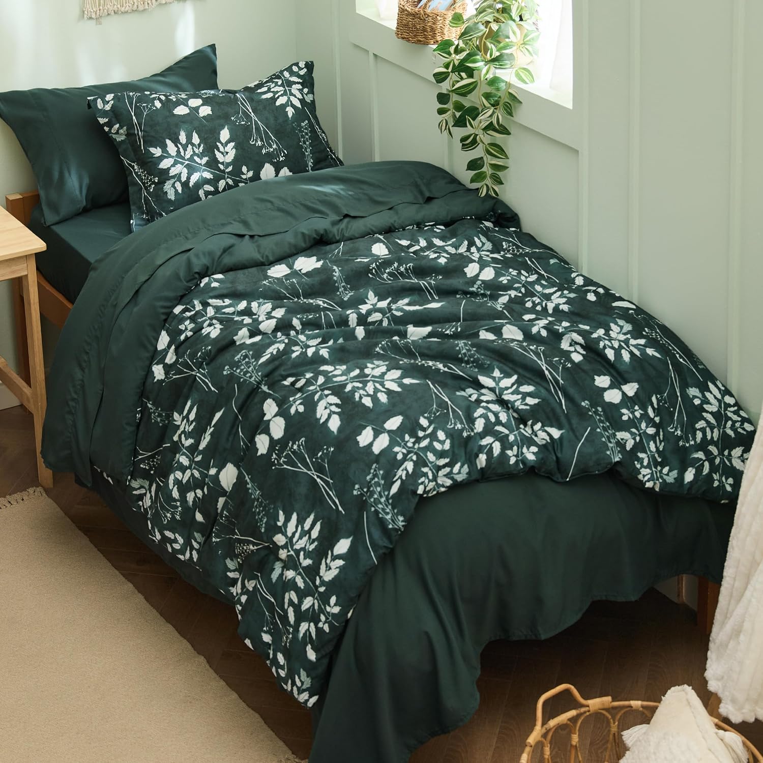 Bedsure Queen Comforter Set - 7 Pieces Floral Sage Green Soft Bedding Sets, Queen Bed in a Bag with Botanical Flowers Comforter, Sheets, Pillowcases & Shams - Image 19