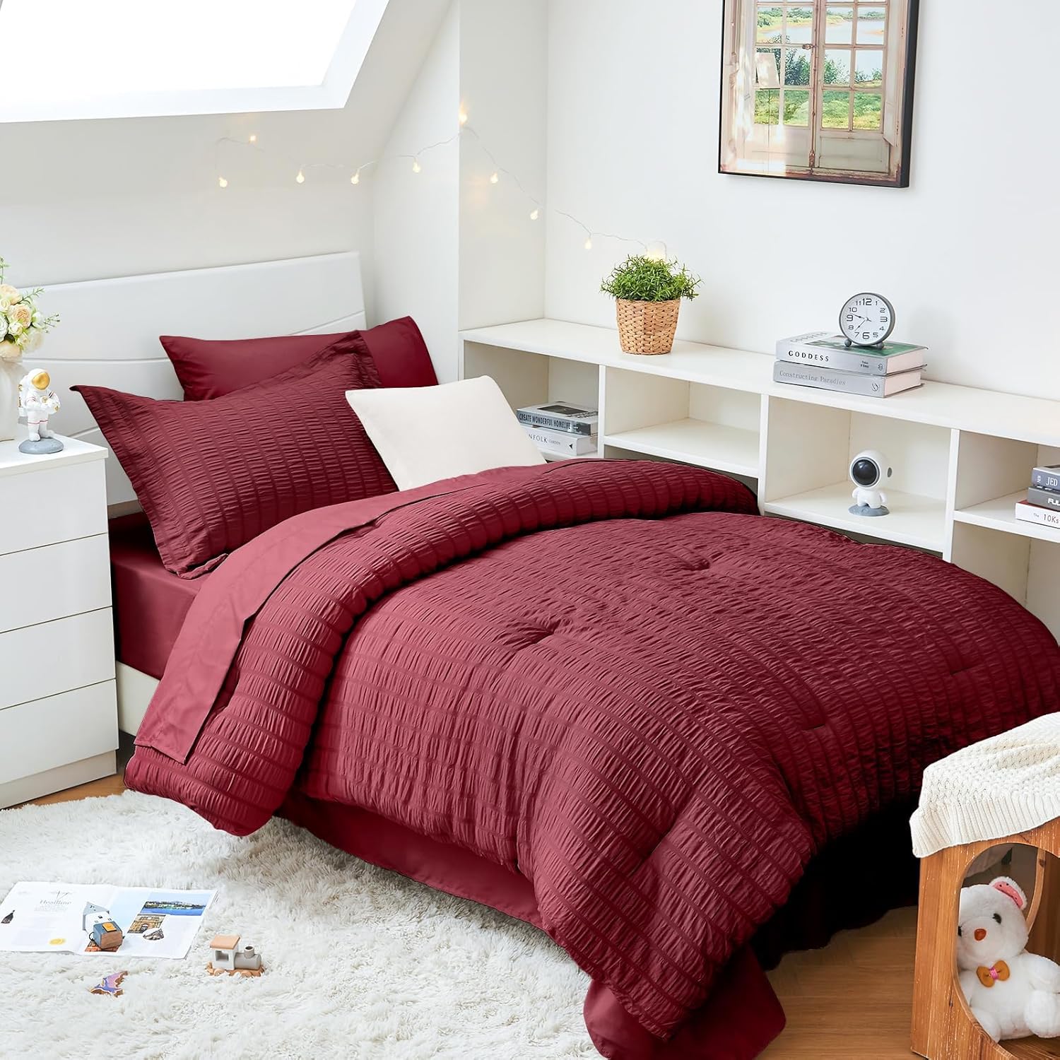 HYMOKEGE Queen Comforter Set Seersucker 7 Pieces, All Season Luxury Bed in a Bag for Bedroom, Bedding Set with Comforters, Sheets, Pillowcases & Shams, Dark Grey - Image 23