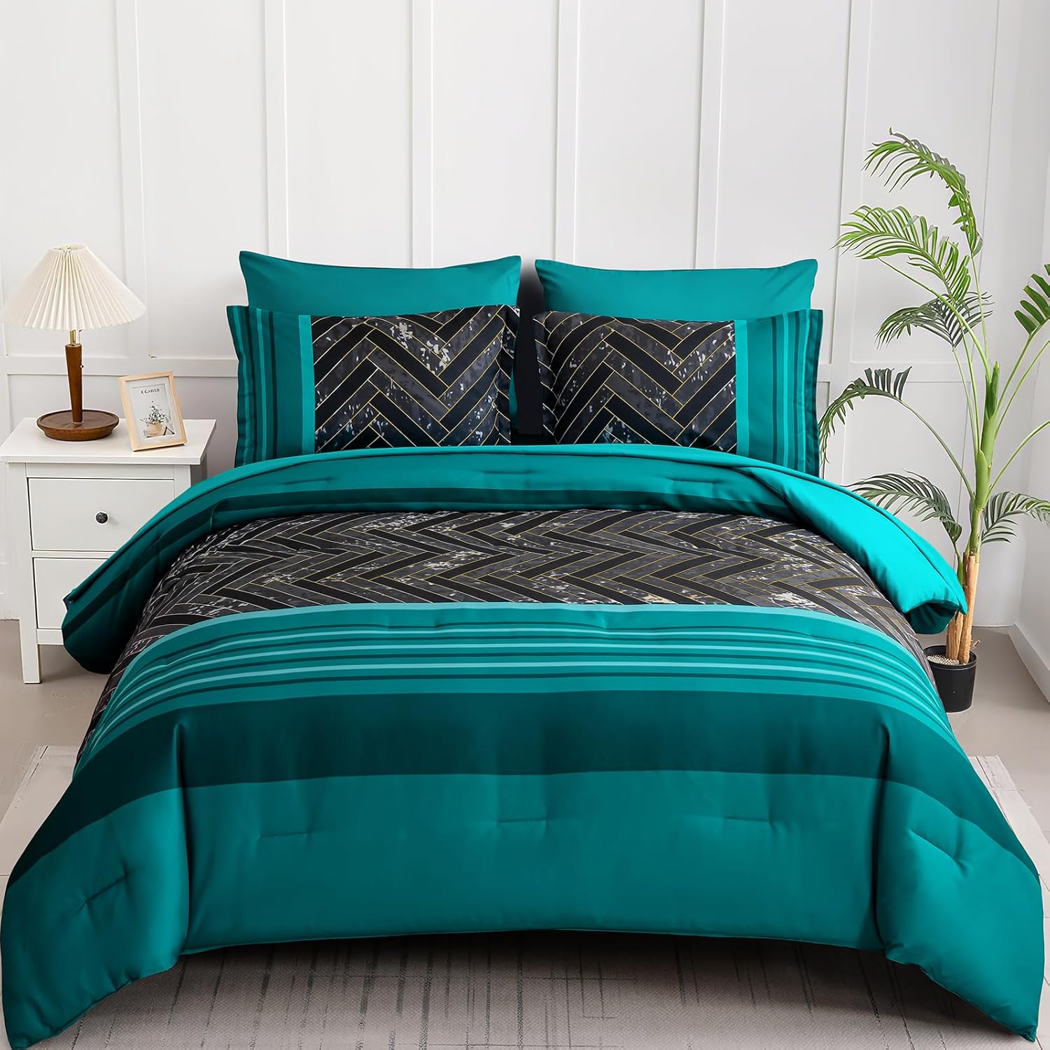 Luxudecor Burgundy Comforter Set King Size 7 Pieces Red and Black Stripe Bed in a Bag Geometric Comforter and Sheet Set, Soft Microfiber Complete Bedding Sets for All Seasons - Image 17