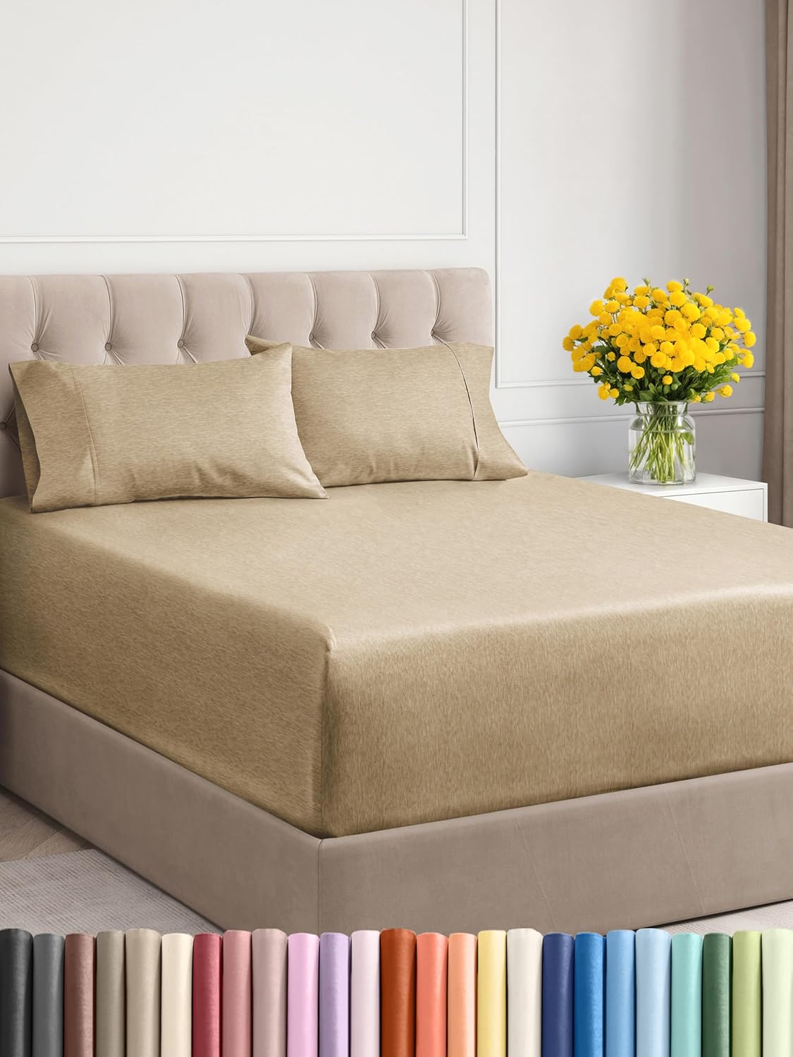 Extra Deep Cal King Sheet Set - 6 Piece Breathable & Cooling Sheets - Hotel Luxury Bed Sheets Set - Easy & Secure Fit - Soft, Wrinkle Free & Comfy Sheets Set - Grey Sheet Set with Extra Deep Pockets - Image 16