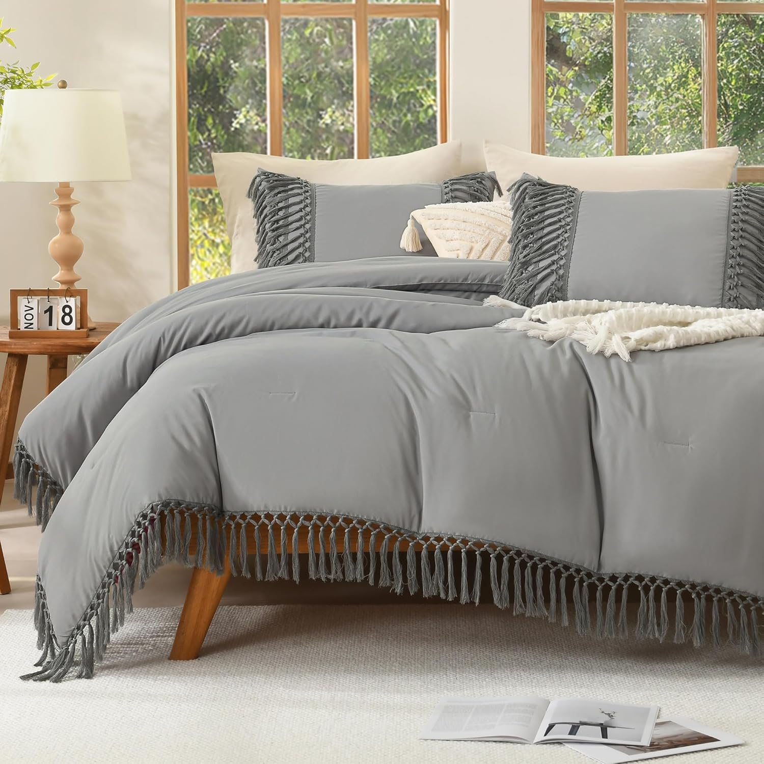 Andency Comforter Queen Size Set Beige, 3 Pieces Tassel Boho Lightweight Winter Bedding Comforters & Sets, All Season Bed Set (90x90In Comforter & 2 Pillowcases) - Image 13