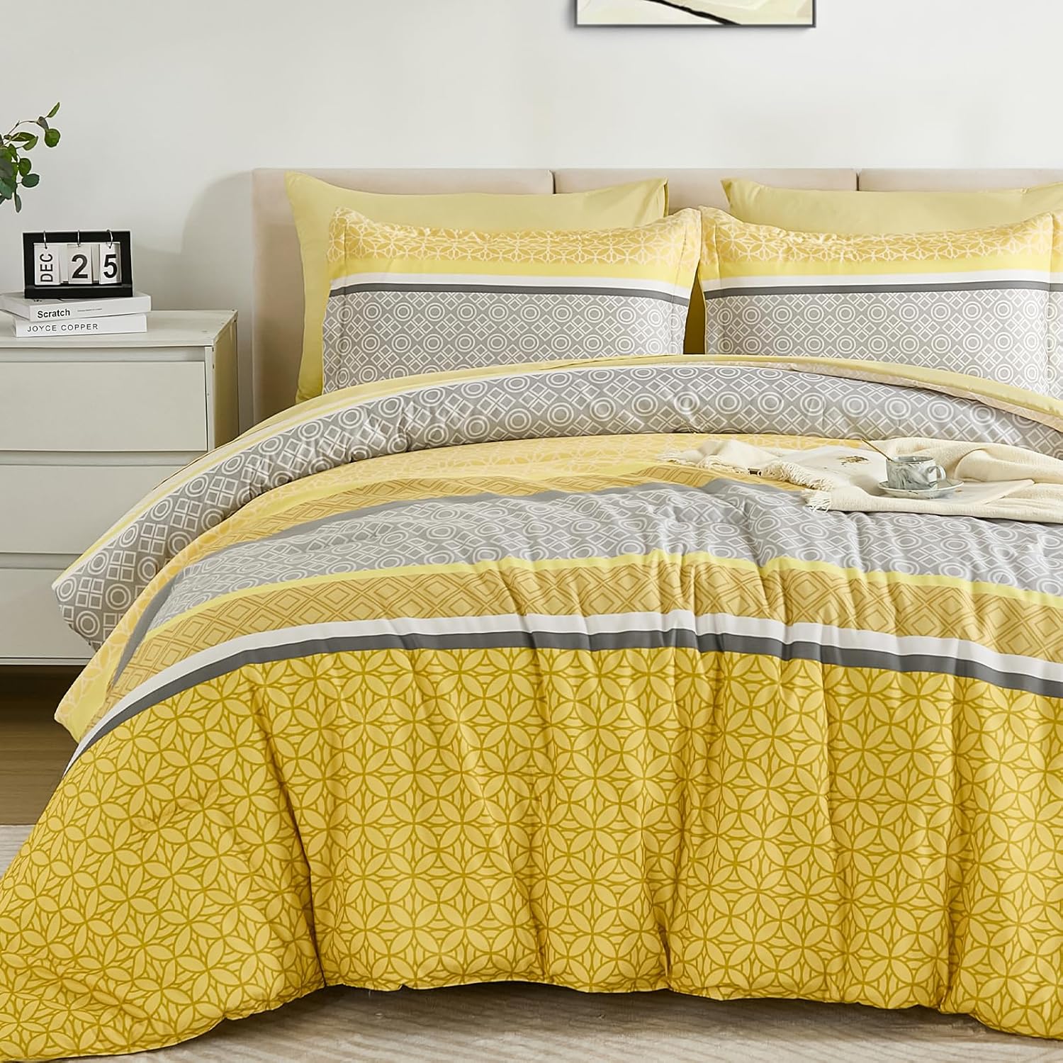 WONGS BEDDING 7 Pieces Comforter Set King Size, Brown Striped Bed in a Bag Comforter and Sheet Set, Bohemian Soft Lightweight Micorfiber Bedding Set for All Season (90"×104") - Image 15