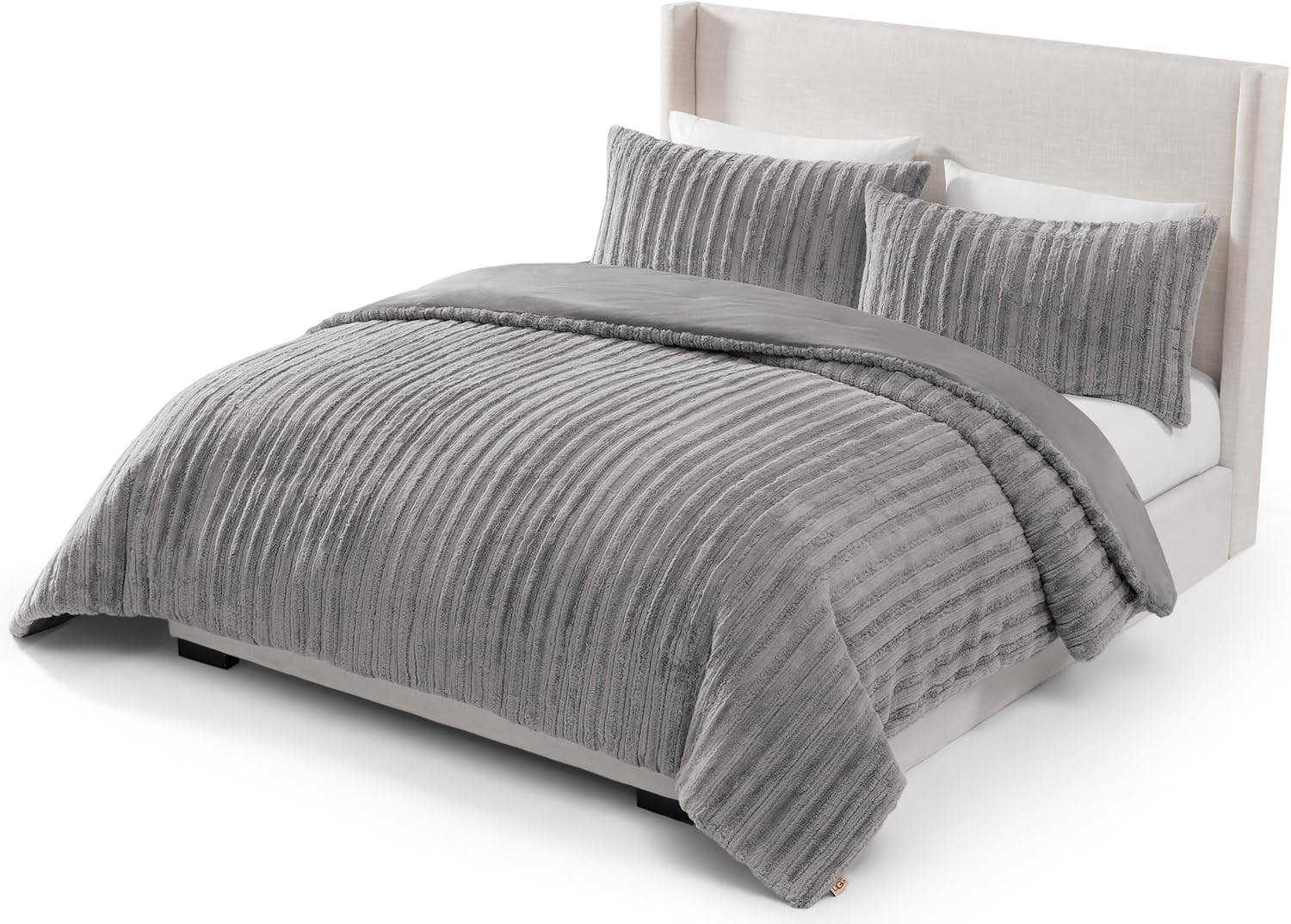 UGG Full/Queen Comforter Set with 2 Pillow Shams Plush Faux Fur Bedding Soft Warm Down Alternative Comforter Washable Hypoallergenic Fluffy Blanket Set for Bedroom, Full/Queen, Seal Grey (Kenzie) - Image 7