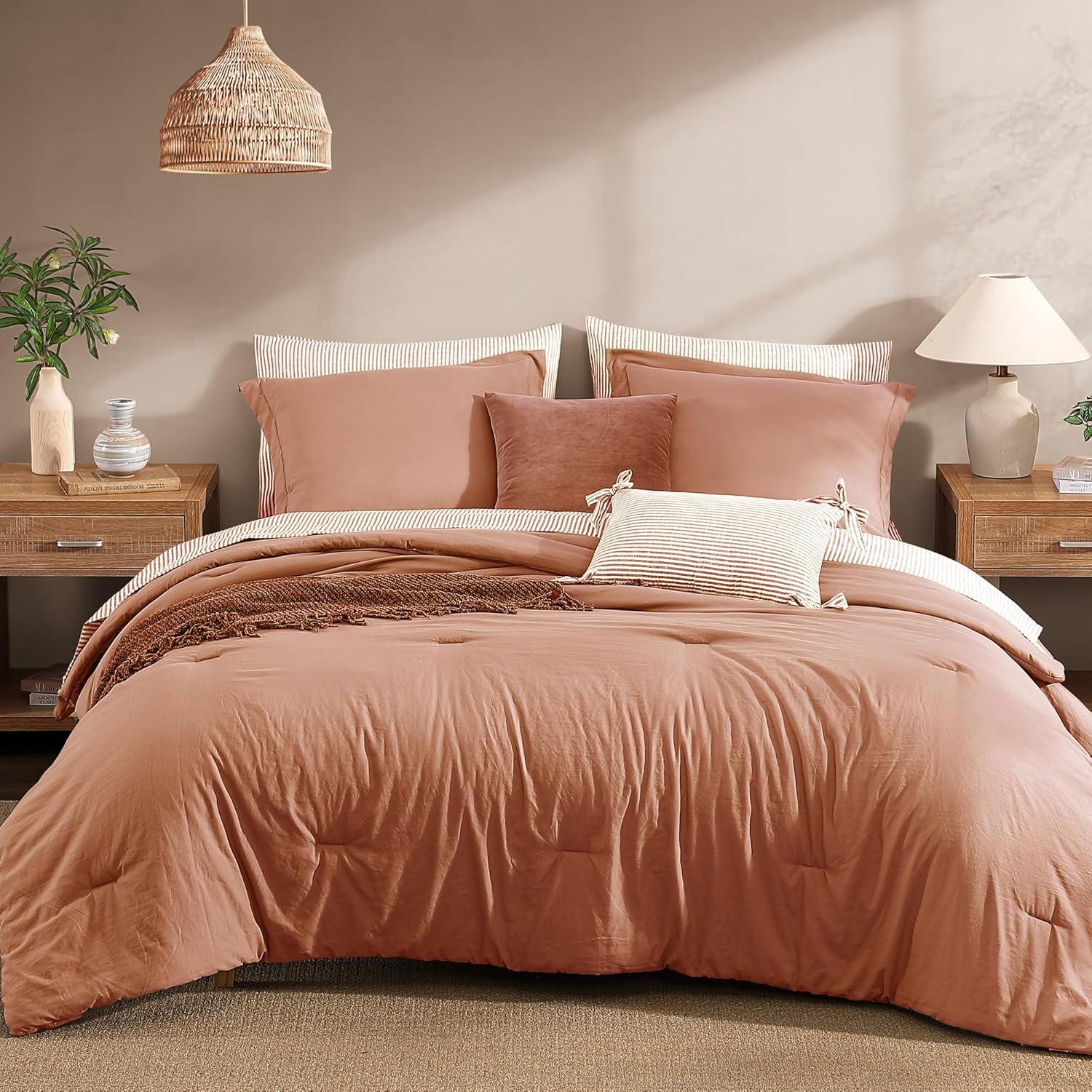 Monbix Queen Comforter Set - 7 Pieces Dusty Blue Prewashed Bed in a Bag Queen Bedding Sets with Comforters, All Seasons Ultra Soft Comforter Bed Set with Sheets,Pillowcases & Shams - Image 7