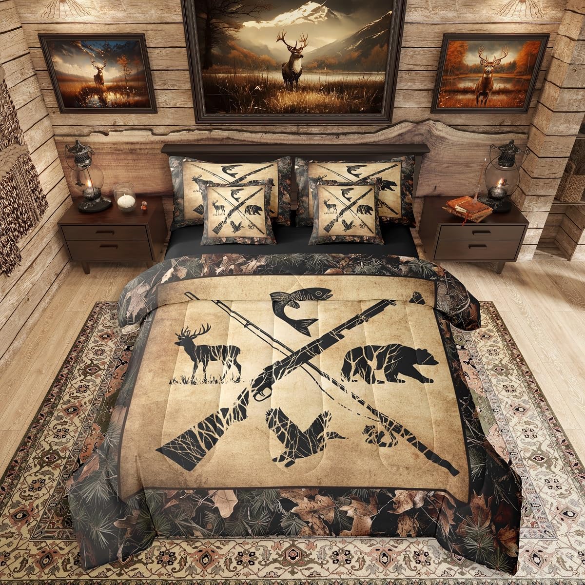 Erosebridal 7 Piece Camo Mallard Duck Comforter Set with Sheets for Kids Boys Men Rustic Farmhouse Cabin Bed in A Bag Queen,Hunting Woodland Duck Bedding Set Country Wood Board Animal Bed Set - Image 12