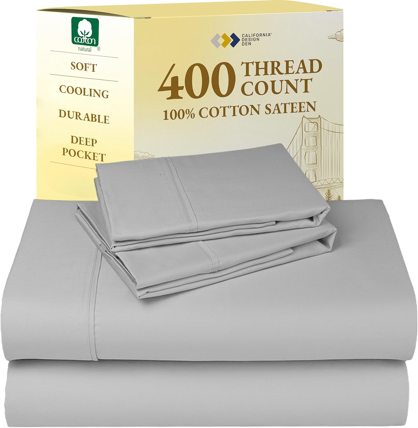 California Design Den King Size Sheets Set - Soft 400 Thread Count Sateen, Natural 100% Cotton Sheets King Size, Deep Pockets with All Around Elastic for a Snug Fit, Cool & Durable Bedding - White - Image 29