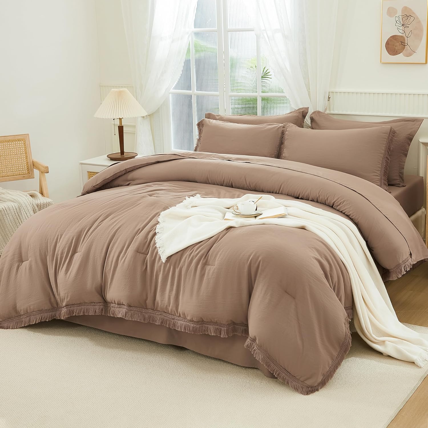 Andency Queen Comforter Set with Sheets Burnt Orange - 7 Pieces Boho Tassel Bed in a Bag Soft Lightweight Bedding Sets, Terracotta Rust Fringe Bed Set with Comforter, Sheets, Pillowcases & Shams - Image 13