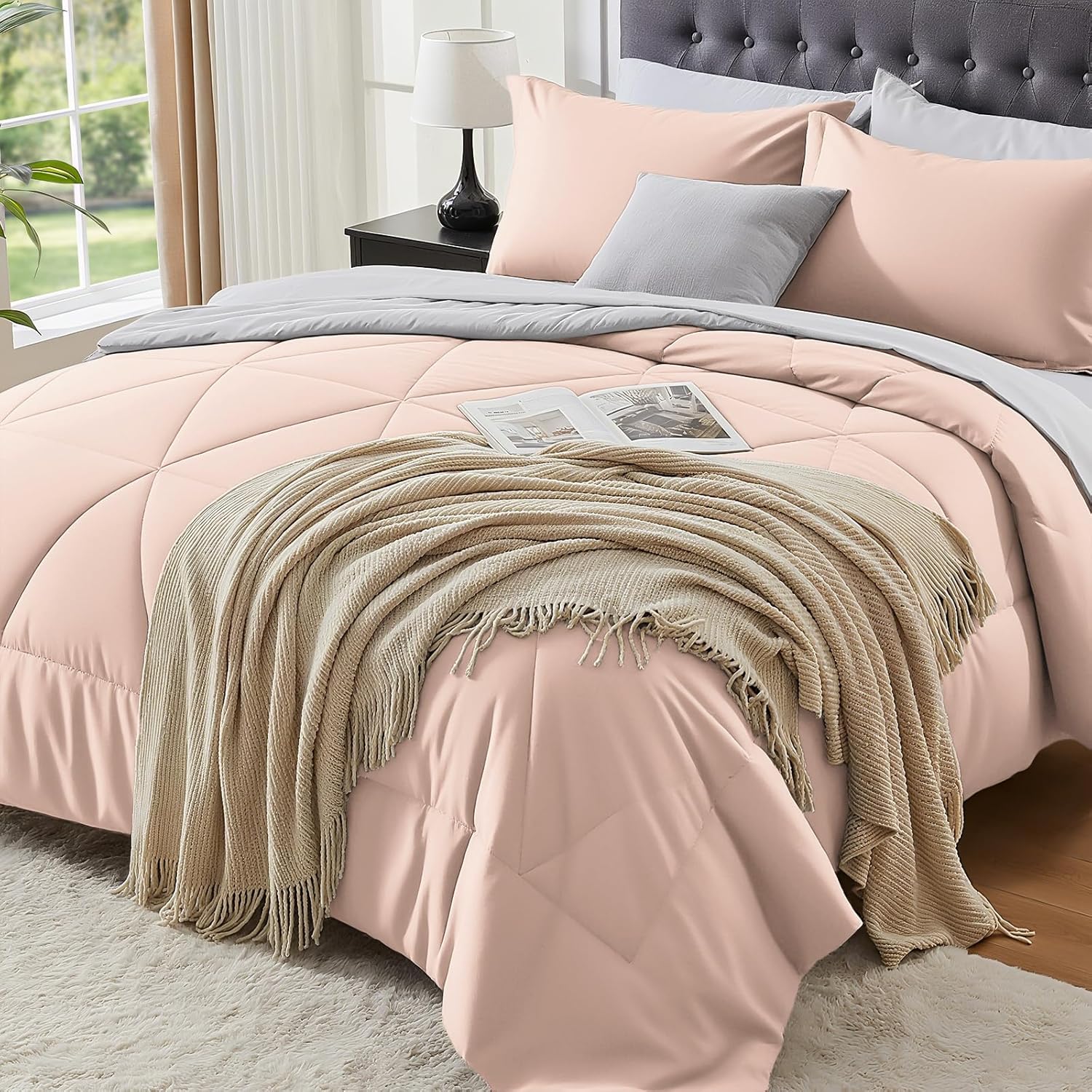 BEDELITE Queen Comforter Set 7 Pieces Bed in A Bag - Soft Microfiber Reversible Black Bed Set with Comforters, Sheets, Pillowcases & Shams, Cozy Luxury Bedding Sets for All Season - Image 15