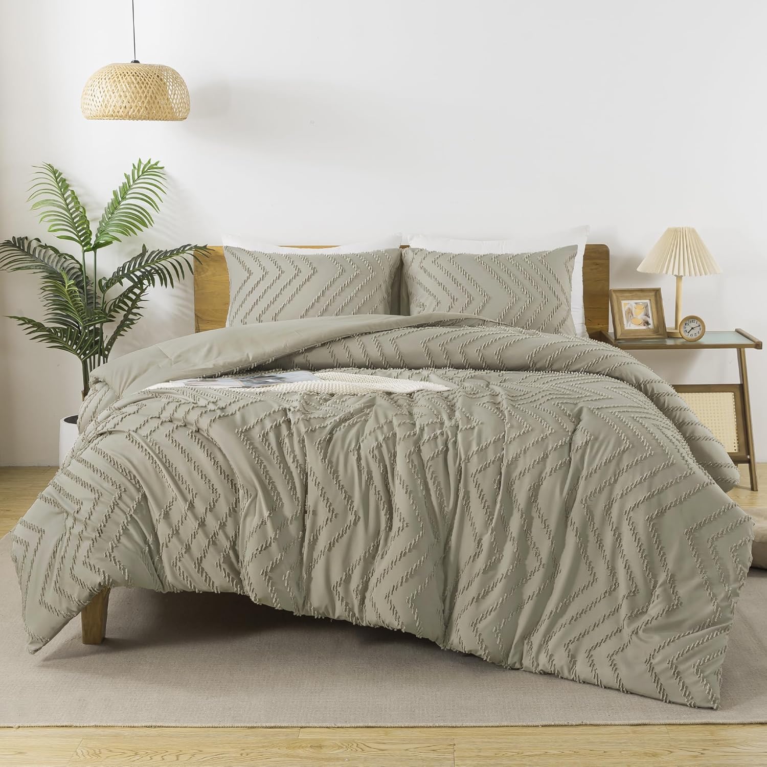 Andency Comforter Full Size Set, Beige Boho Cream Soft Warm Tufted Neutral Bedding Comforter Sets for Full Size Bed, 3 Pieces Aesthetic Chevron Farmhouse Cute Bohemian Textured Bedding Set - Image 23