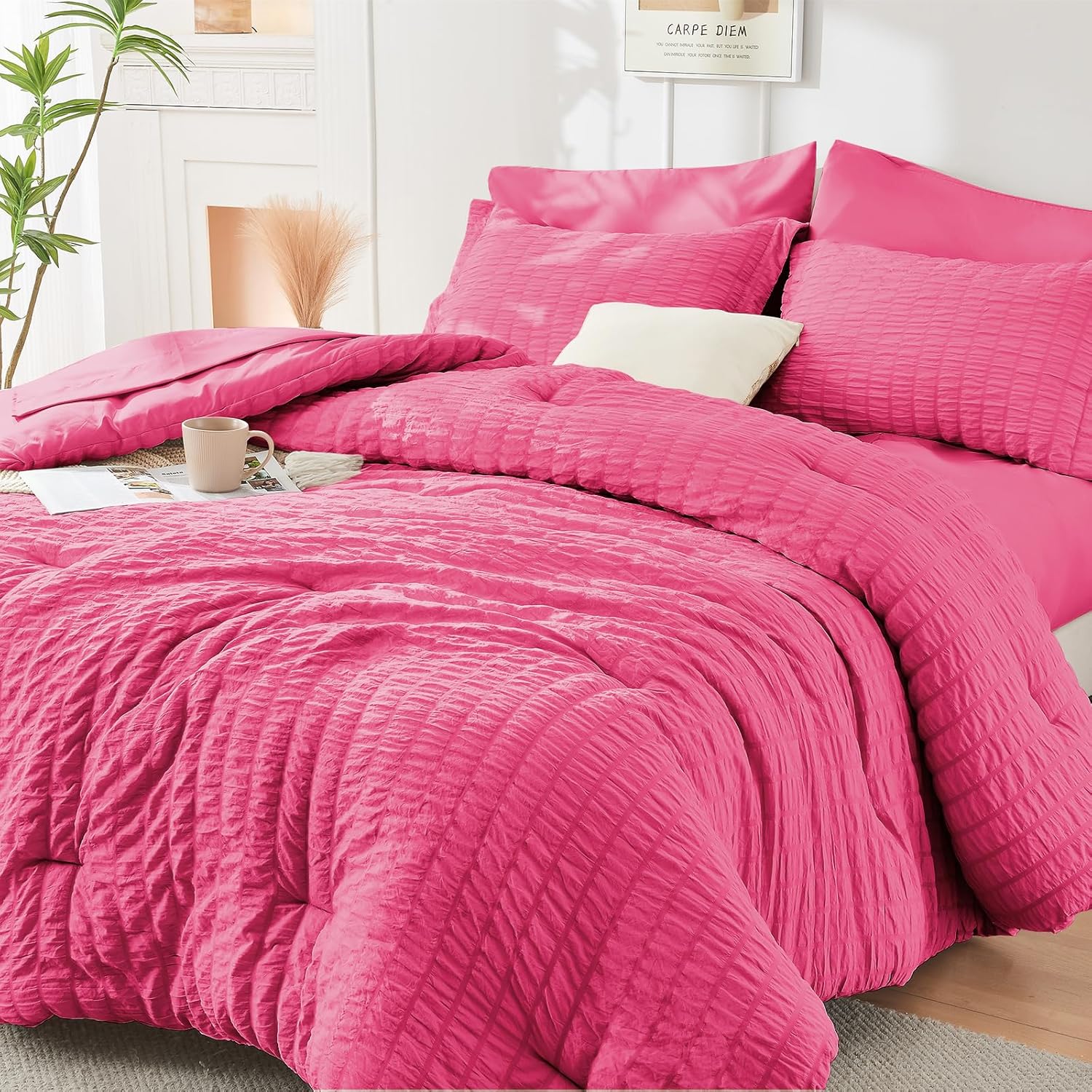 HYMOKEGE Queen Comforter Set Seersucker 7 Pieces, All Season Luxury Bed in a Bag for Bedroom, Bedding Set with Comforters, Sheets, Pillowcases & Shams, Dark Grey - Image 70