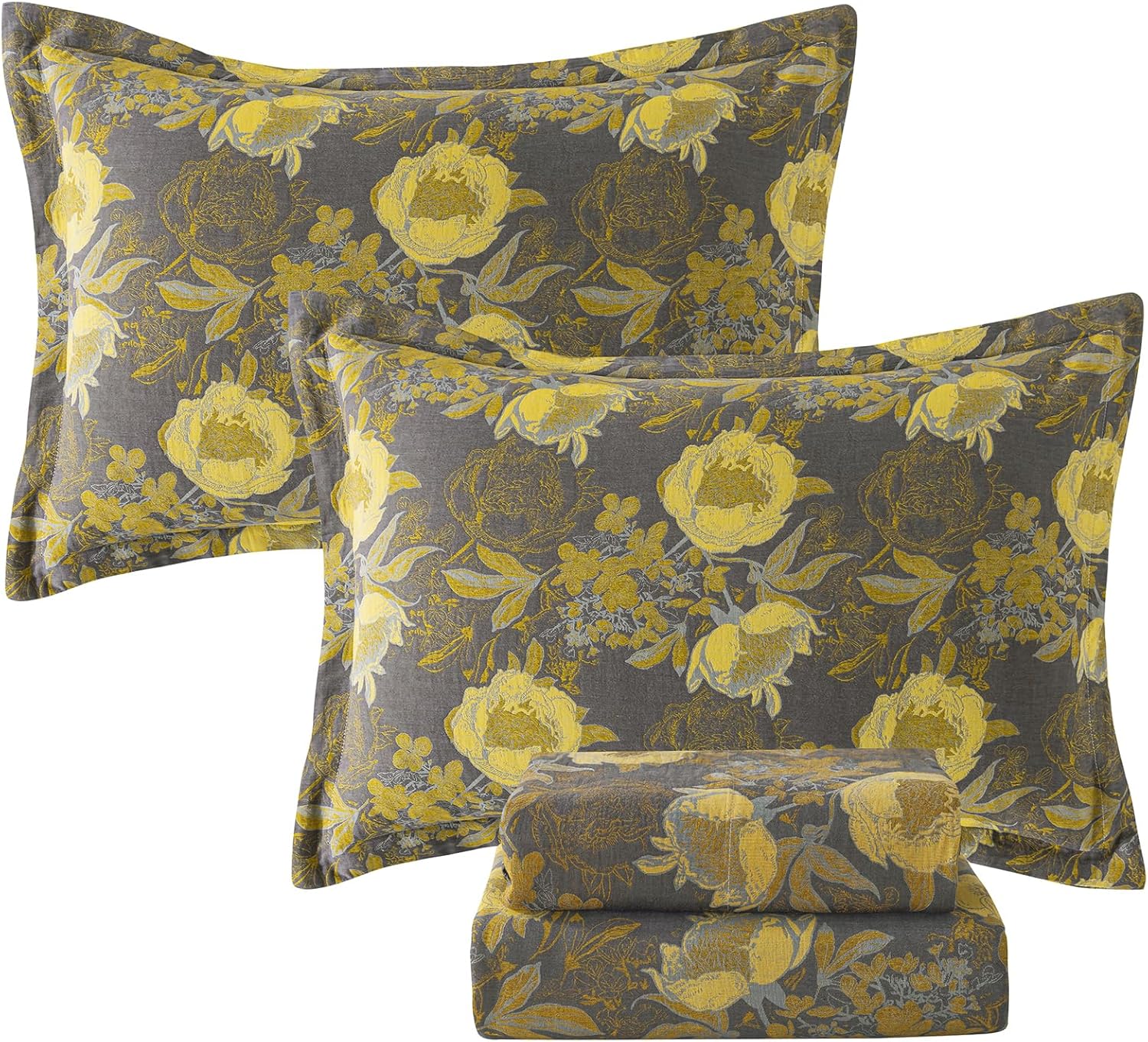 FADFAY Shabby Floral Bedding Elegant Peony Sheets Set Luxury Bedding Collections 100% Egyptian Cotton Deep Pocket, 4 Piece-King Size - Image 48