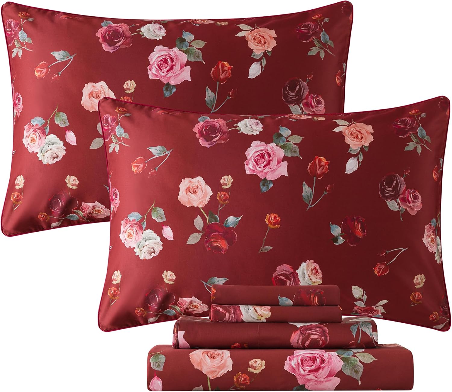 FADFAY Shabby Floral Bedding Elegant Peony Sheets Set Luxury Bedding Collections 800 Thread Count 100% Egyptian Cotton Deep Pocket, 4 Piece-Queen Size - Image 46