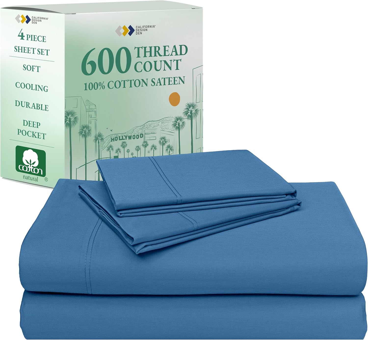 California Design Den Queen Sheet Set - Luxury 600 Thread Count Sateen, 100% Cotton Deep Pocket Queen Sheets with All Around Elastic, Snug Fit, Hotel Quality Bedding Set - White - Image 34