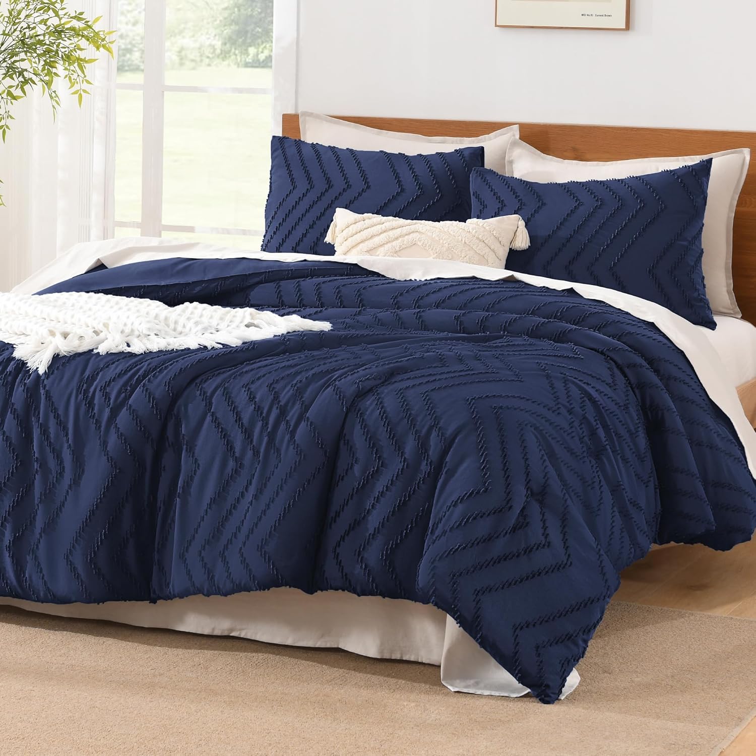 Litanika Queen Comforter Set Beige, 3 Pieces Lightweight Comforters Queen Size Chevron Tufted Bedding Comforter Set, Fluffy Bed Set - Image 18