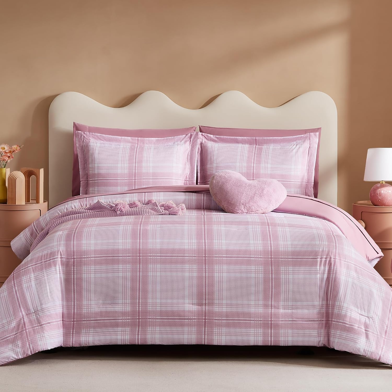 Full Size Comforter Sets, Khaki Green Plaid Bedding Set 7 Piece for Boys Girls Teen, Classic Homestead-Style Kids Comforter Set Bed in A Bag with Sheets, Pillowcases & Shams - Image 18