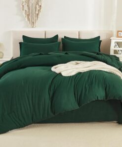 Litanika King Size Comforter Set Dark Emerald Green - 7 Pieces Bed in a Bag King Bedding Comforter Sets, Solid Lightweight Bed Set with Comforter, Sheets, Pillowcases & Shams