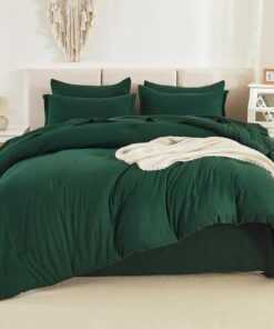 Litanika King Size Comforter Set Dark Emerald Green - 7 Pieces Bed in a Bag King Bedding Comforter Sets, Solid Lightweight Bed Set with Comforter, Sheets, Pillowcases & Shams