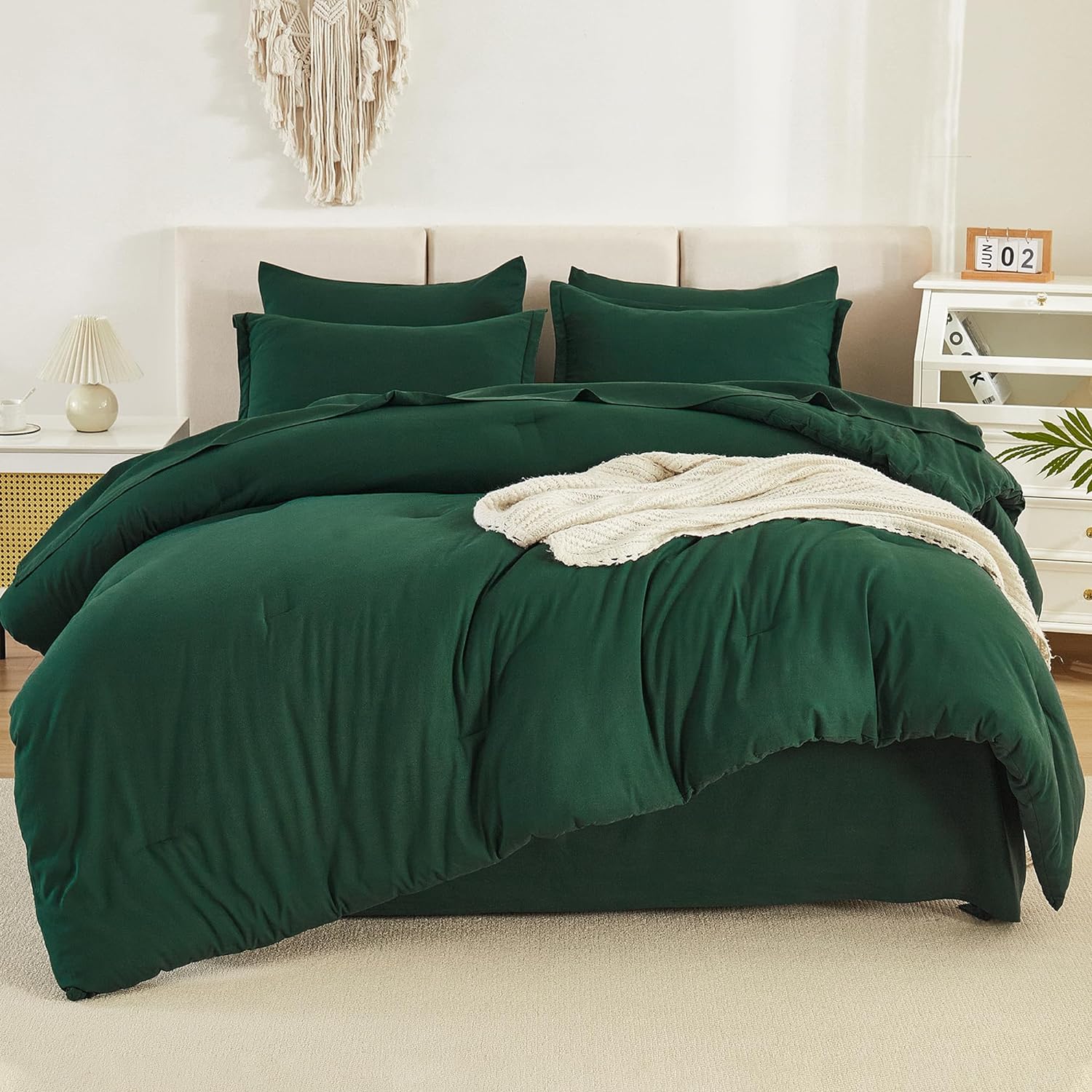 Litanika King Size Comforter Set Dark Emerald Green - 7 Pieces Bed in a Bag King Bedding Comforter Sets, Solid Lightweight Bed Set with Comforter, Sheets, Pillowcases & Shams