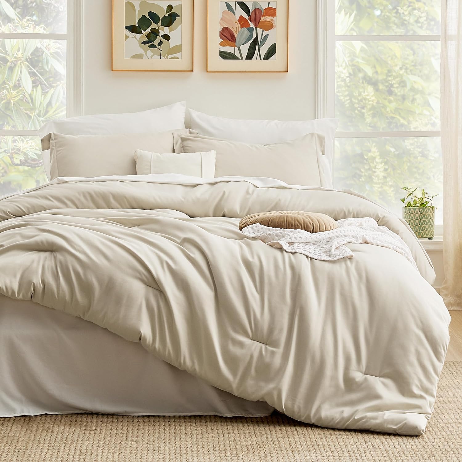 Bedsure King Size Comforter Set - 7 Pieces Beige King Bedding Set for All Seasons, Boho Contrasting Design Bed in a Bag with Comforter, Sheets, Pillowcases & Shams - Image 8