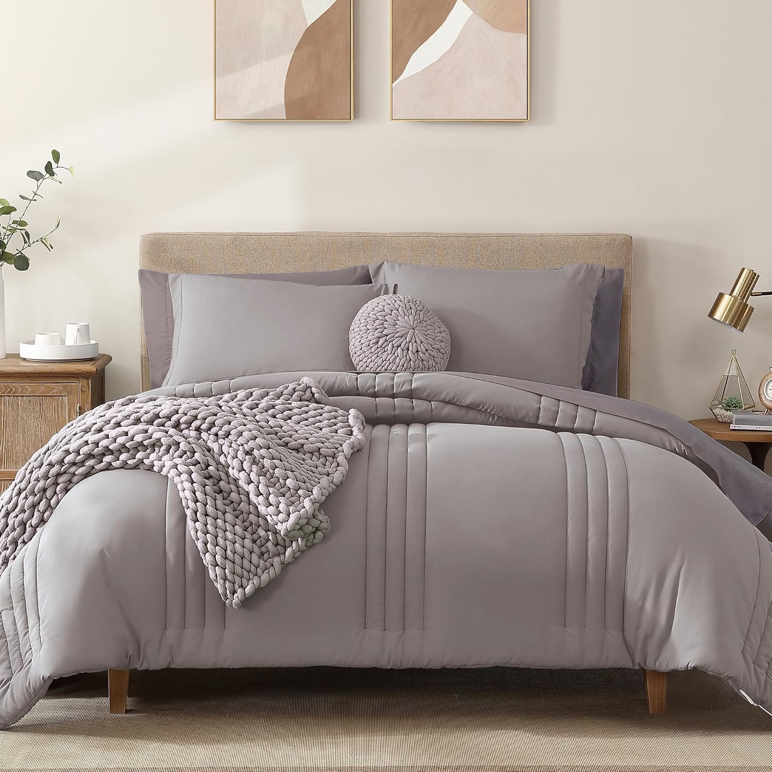 Monbix Queen Comforter Set - 7 Pieces Blue Gray Bed in a Bag Queen Bedding Sets with Comforters, All Seasons Comforter Bed Set with Sheets,Pillowcases & Shams - Image 23