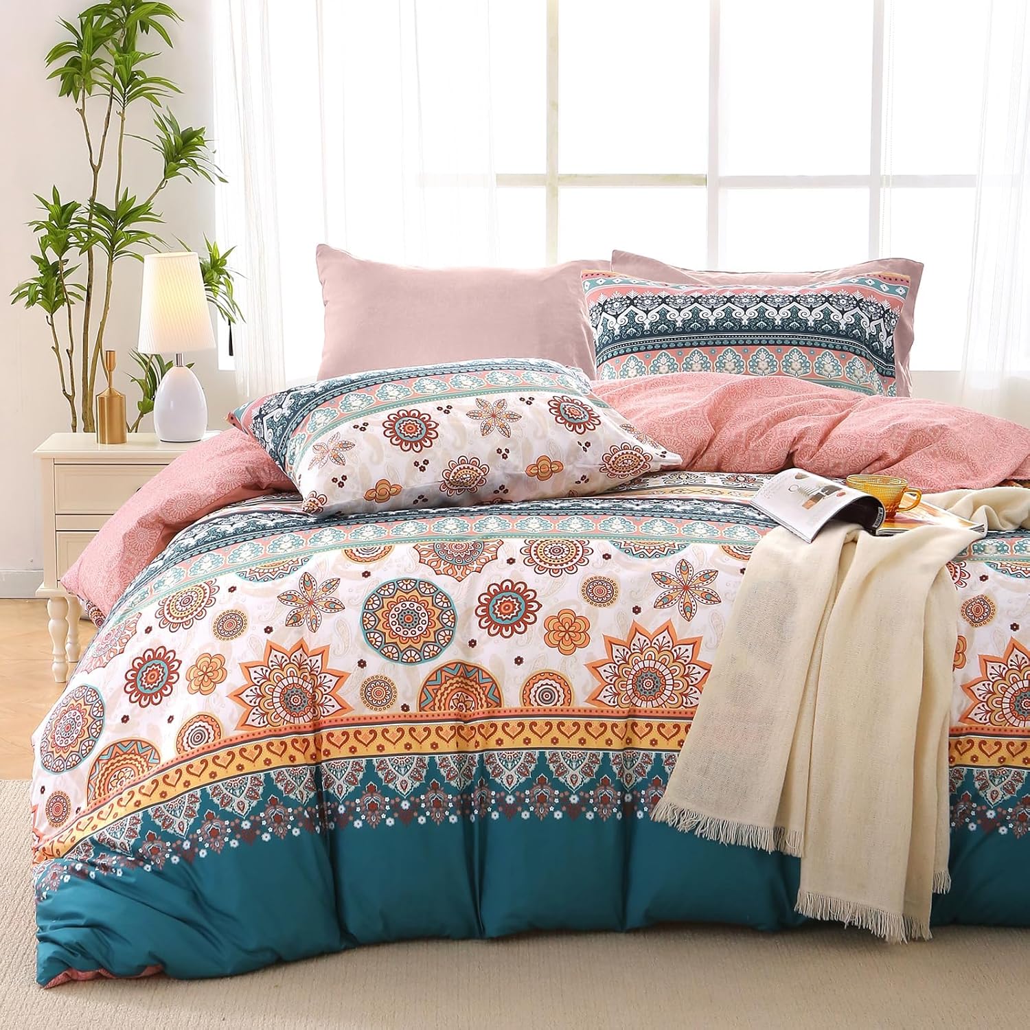 MUXHOMO Bed in a Bag Queen 7 Pieces, Sage Green Queen Comforter Set Reversible Botanical Flowers Design, Ultra Soft & Breathable Bedding Sets with Comforter, Sheets, Pillowcases & Shams - Image 15