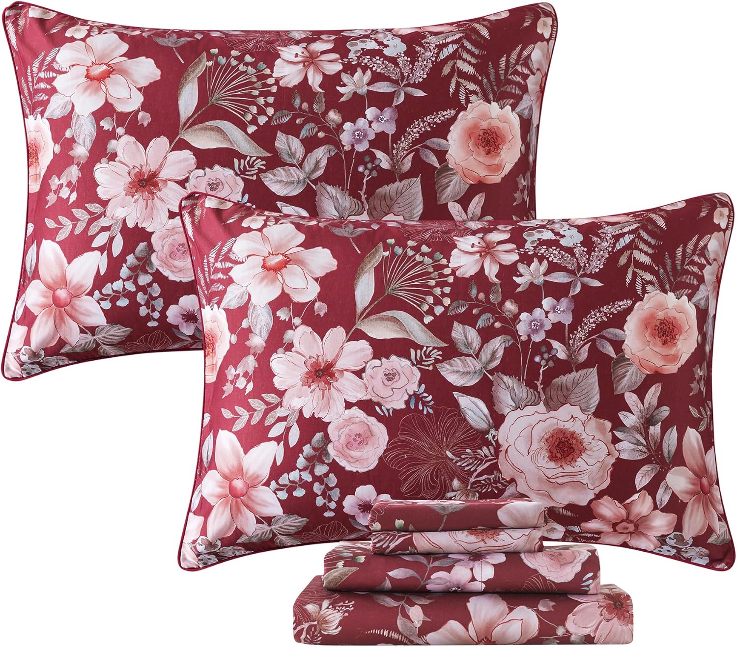 FADFAY Shabby Floral Bedding Elegant Peony Sheets Set Luxury Bedding Collections 800 Thread Count 100% Egyptian Cotton Deep Pocket, 4 Piece-Queen Size - Image 16