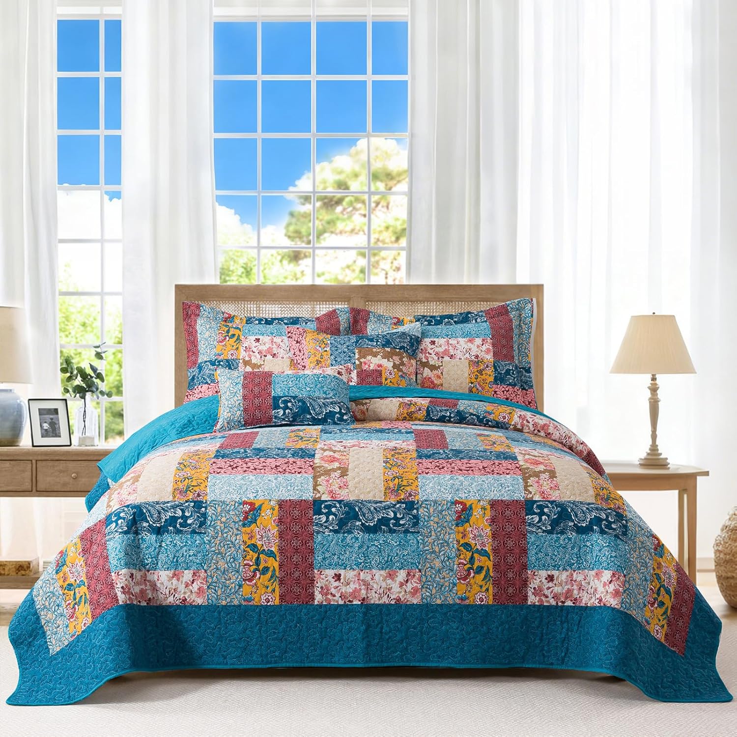 BEDIFANY Cotton King Size Quilt Sets, Lightweight King Quilt Bedding Set (98 x 106 inch) Garden Style Floral Bedspread King Size Coverlet Set for Bed Decorations - All Seasons, 3 Pieces - Image 22