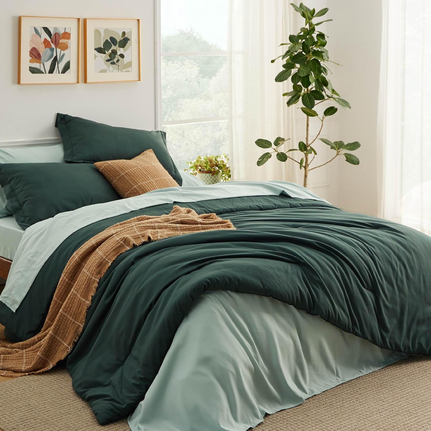 Bedsure Queen Comforter Set - 7 Pieces Grayish Blue Queen Bedding Set for All Seasons, Boho Contrasting Design Bed in a Bag with Comforter, Sheets, Pillowcases & Shams - Image 13