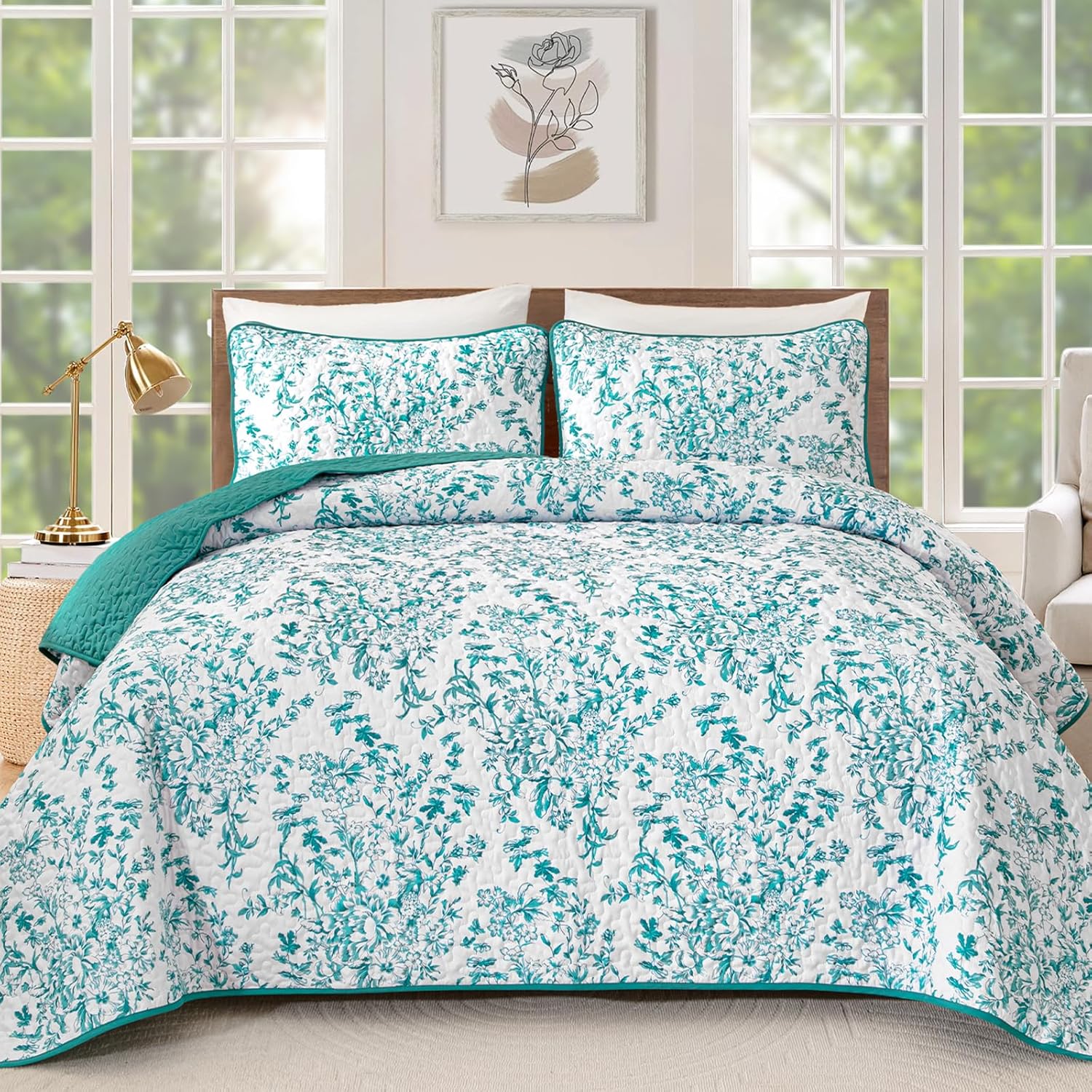 WONGS BDEEING Quilt Queen Size, Sage Green Quilt Bedding Set with 2 Pillowcases, Botanical Quilt for Queen Bed, Soft Microfiber Lightweight Coverlet Bedspread for All Season (96"×90", 3 Pieces) - Image 14