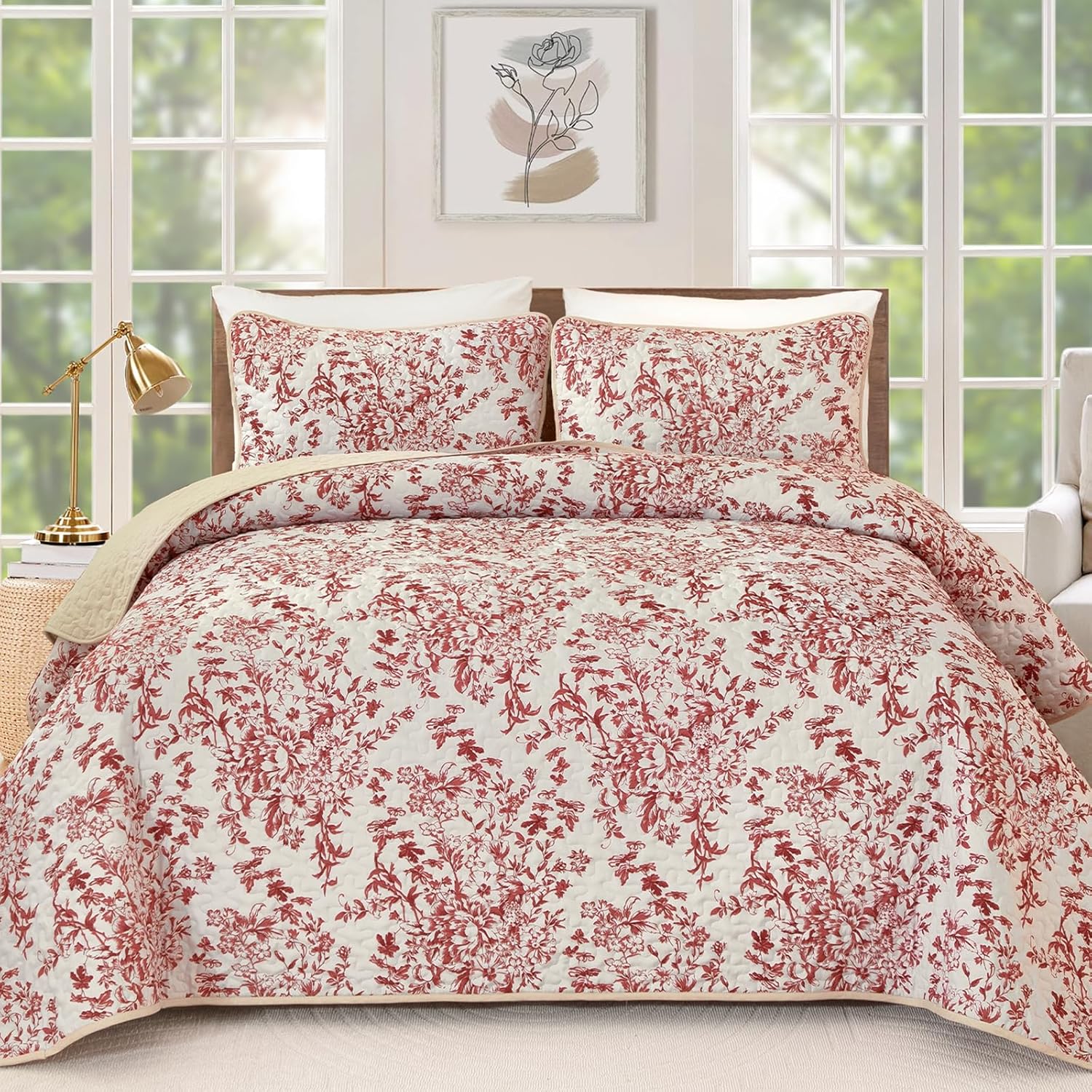 WONGS BDEEING Quilt Queen Size, Sage Green Quilt Bedding Set with 2 Pillowcases, Botanical Quilt for Queen Bed, Soft Microfiber Lightweight Coverlet Bedspread for All Season (96"×90", 3 Pieces) - Image 13