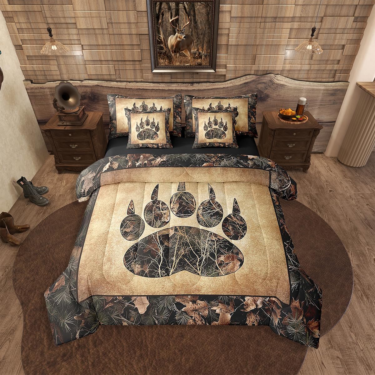 Erosebridal 7 Piece Camo Mallard Duck Comforter Set with Sheets for Kids Boys Men Rustic Farmhouse Cabin Bed in A Bag Queen,Hunting Woodland Duck Bedding Set Country Wood Board Animal Bed Set - Image 14
