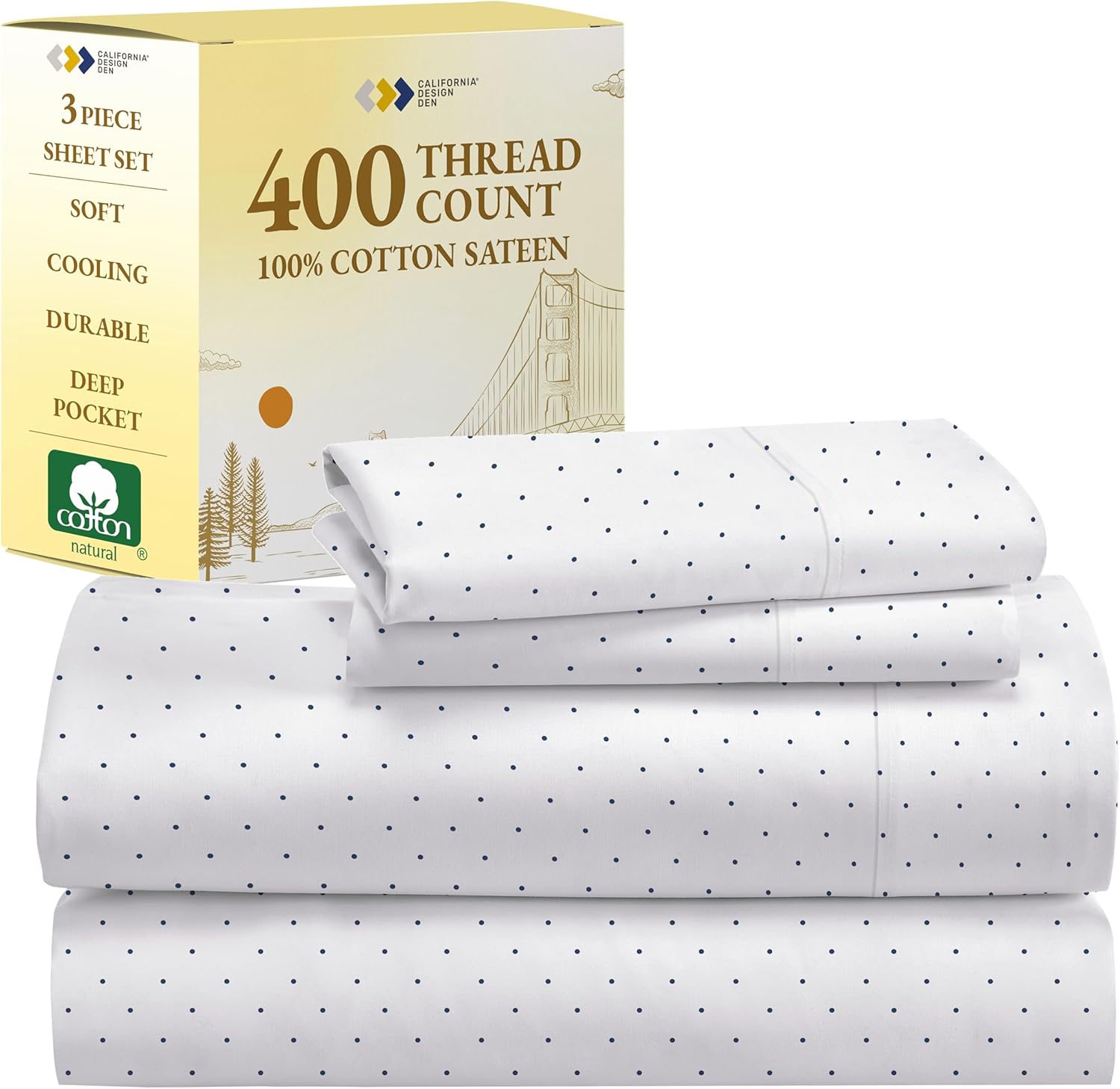 California Design Den King Size Sheets Set - Soft 400 Thread Count Sateen, Natural 100% Cotton Sheets King Size, Deep Pockets with All Around Elastic for a Snug Fit, Cool & Durable Bedding - White - Image 103