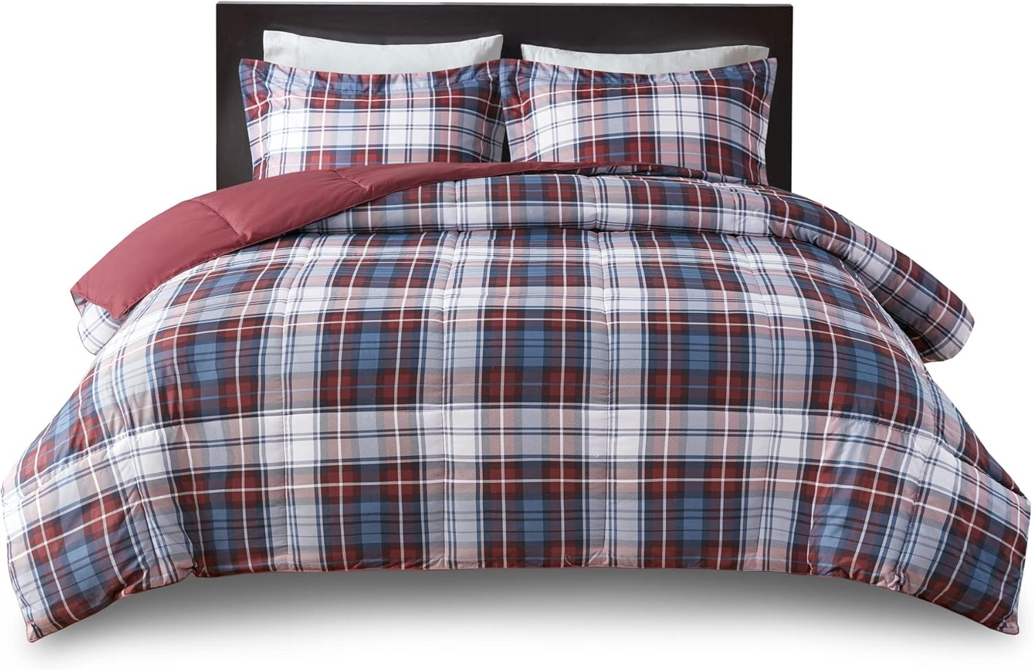 Madison Park Essentials Parkston Plaid Comforter, Matching Sham, 3M Scotchguard Stain Release Cover, Hypoallergenic All Season Bedding-Set, Full/Queen, Grey, 3 Piece - Image 15