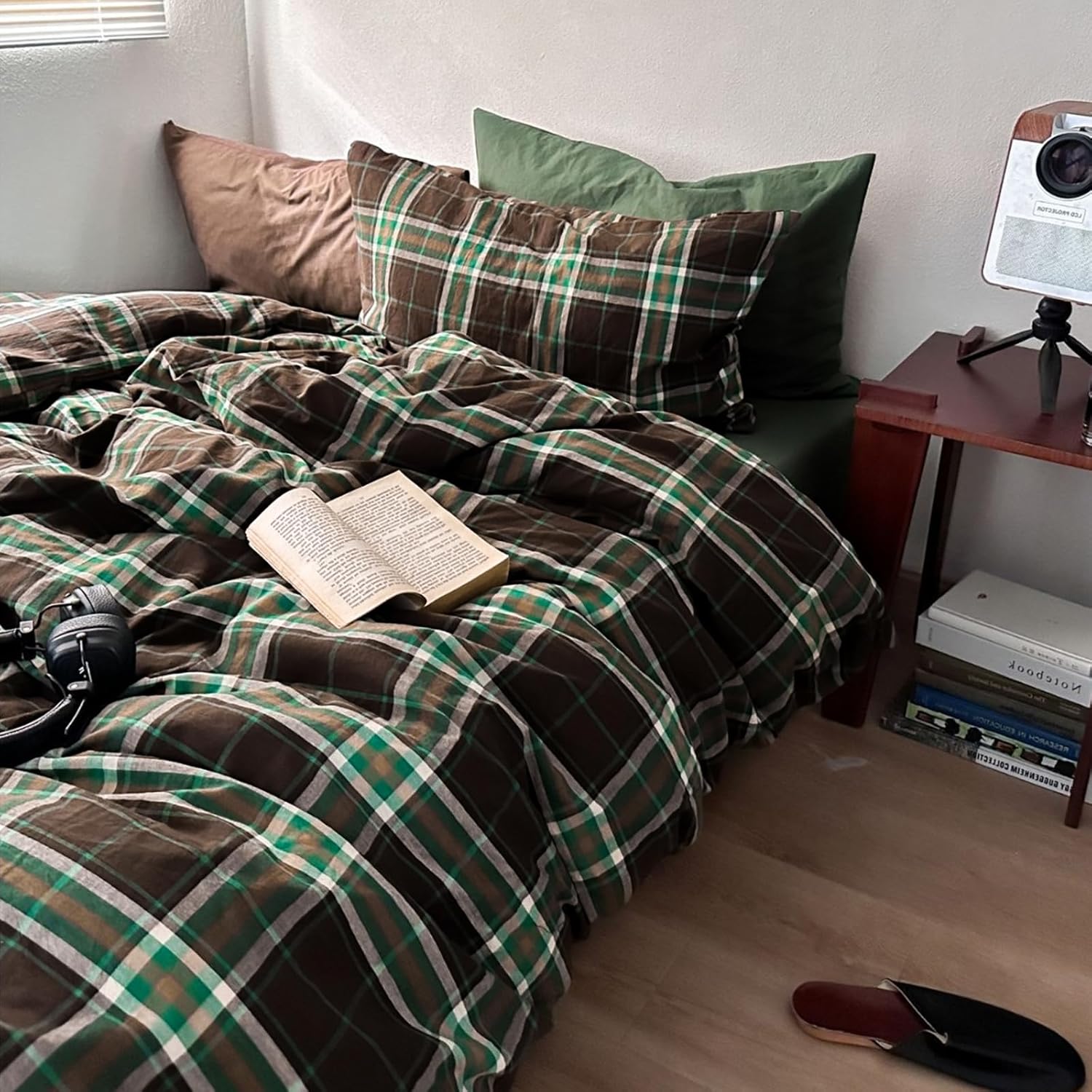 LifeTB Queen Comforter Set Tan Gingham Comforter Modern Style Beige Plaid Comforter Set 3 Pieces Fluffy Grid Checkered Comforter with 2 Pillowcases Boho Gingham Bedding Set Queen Size - Image 34