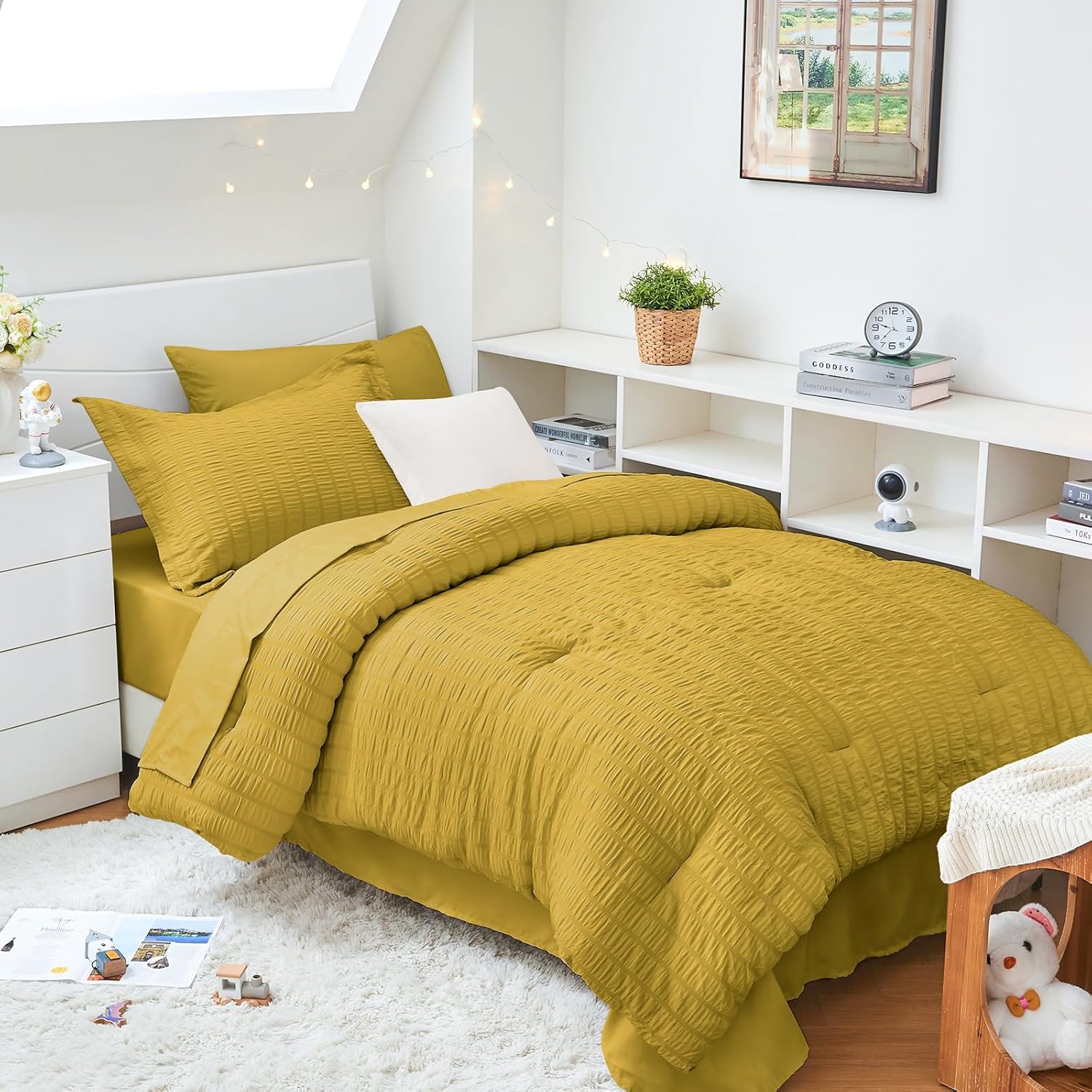 HYMOKEGE Queen Comforter Set Seersucker 7 Pieces, All Season Luxury Bed in a Bag for Bedroom, Bedding Set with Comforters, Sheets, Pillowcases & Shams, Dark Grey - Image 40