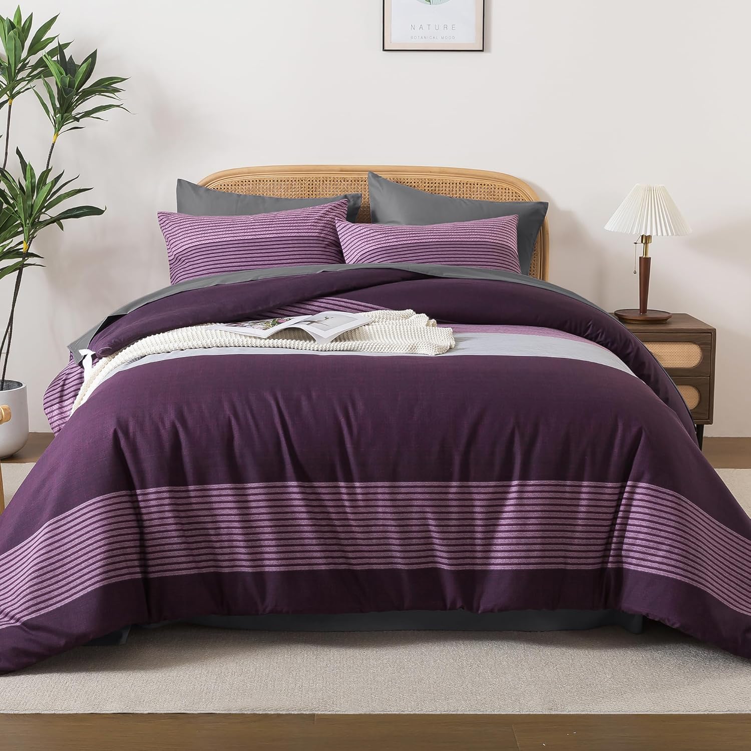 Andency Queen Comforter Set 7 Pieces Bed in a Bag - Black White Grey Striped Lightweight Soft Microfiber All Season Queen Size Bedding Set with Comforter, Fitted & Flat Sheet, Pillowcases & Shams - Image 17