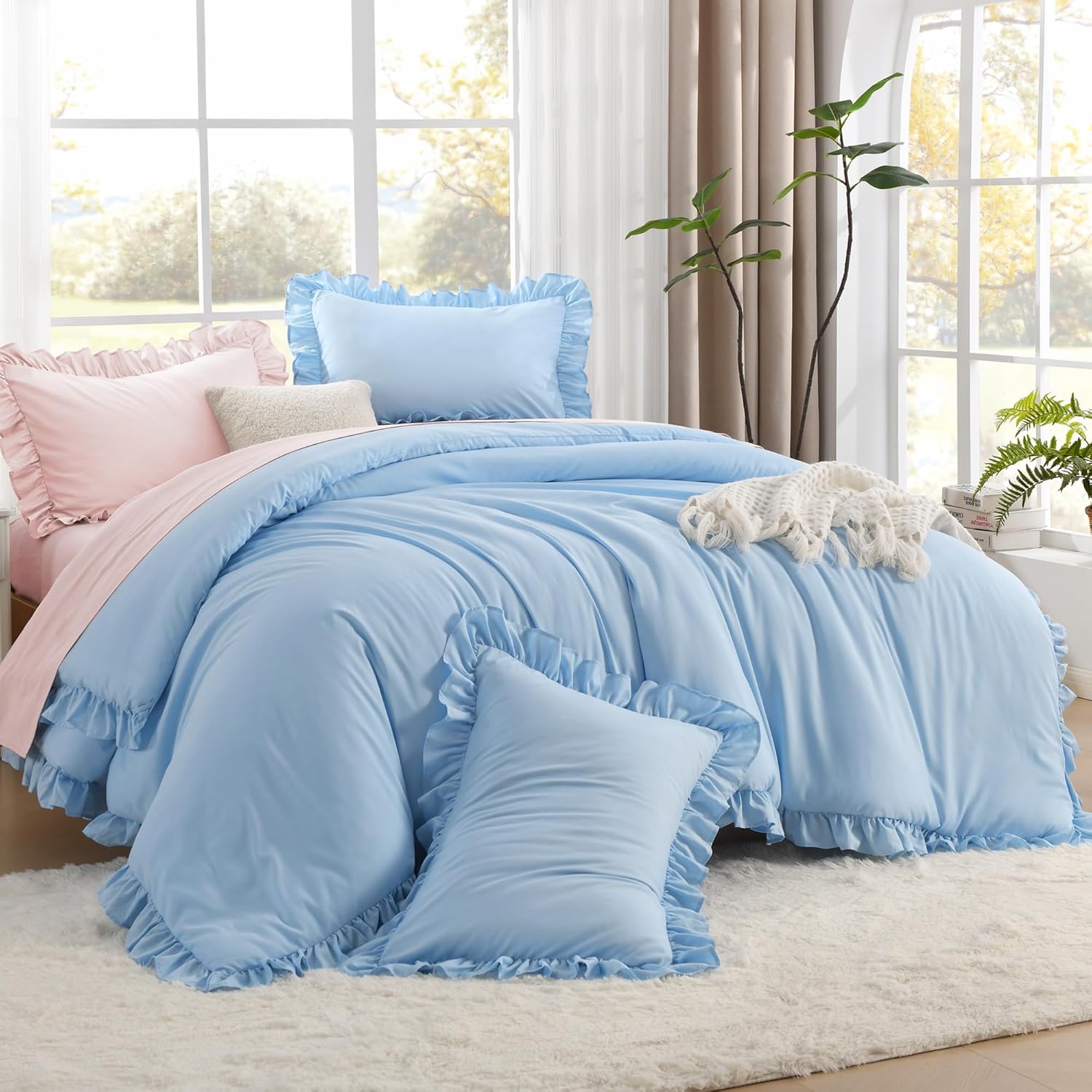 Litanika Full Size Comforter Sets, 3 Pieces Blush Pink Ruffle Girls Women Cute Bedding Comforters & Sets, Lightweight Fluffy Microfiber as Gift (79x90In Comforter & 2 Pillowcases) - Image 19
