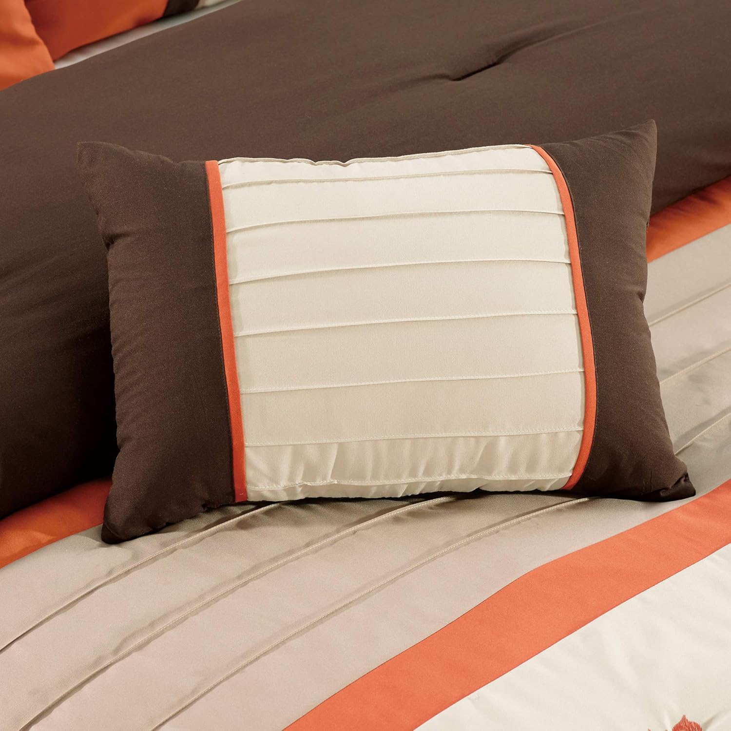 Chezmoi Collection Serene 7-Piece Luxury Autumn Floral Embroidery Comforter Set, Queen, Orange/Brown/Taupe - Image 6