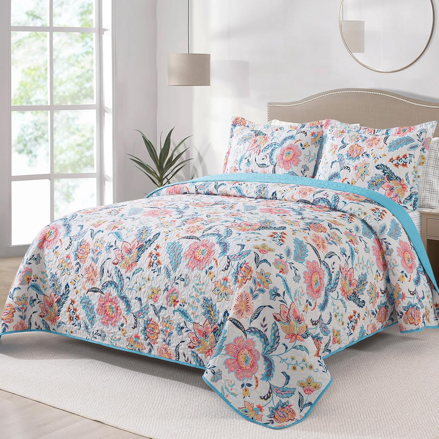 BEDIFANY Cotton King Size Quilt Sets, Lightweight King Quilt Bedding Set (98 x 106 inch) Garden Style Floral Bedspread King Size Coverlet Set for Bed Decorations - All Seasons, 3 Pieces - Image 16