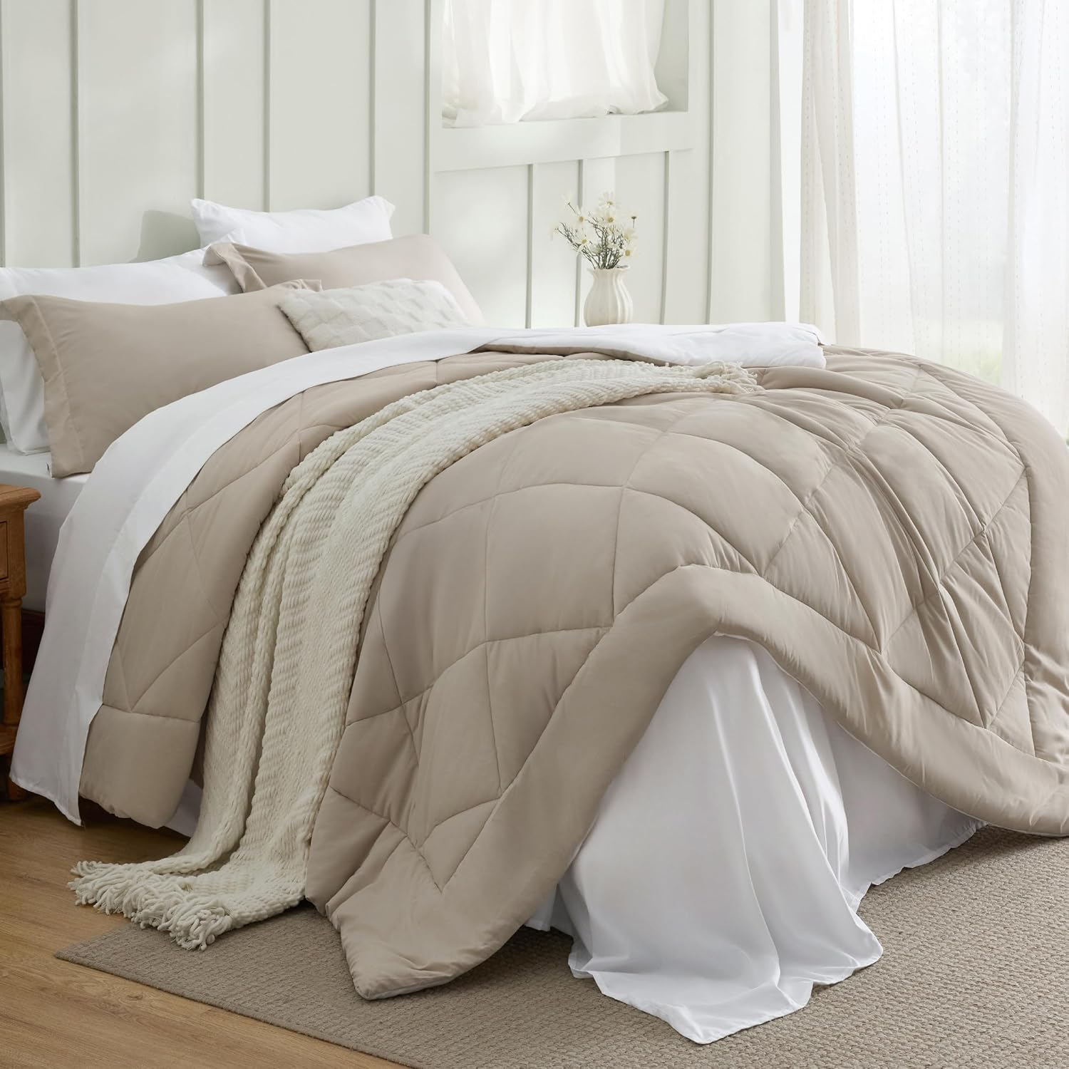 Bedsure Queen Comforter Set - 7 Pieces Reversible Grey Bedding, Queen Size Bed Set for All Seasons, Bed in a Bag with Down Alternative Comforter, Sheets, Pillowcases & Shams - Image 39