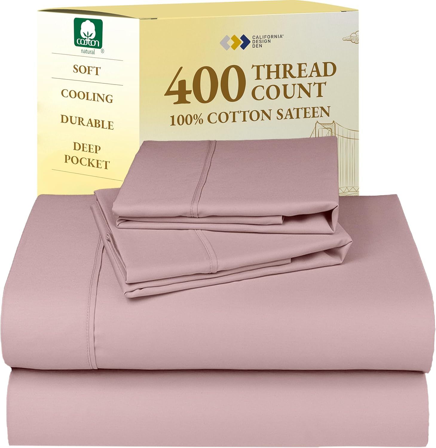 California Design Den King Size Sheets Set - Soft 400 Thread Count Sateen, Natural 100% Cotton Sheets King Size, Deep Pockets with All Around Elastic for a Snug Fit, Cool & Durable Bedding - White - Image 70