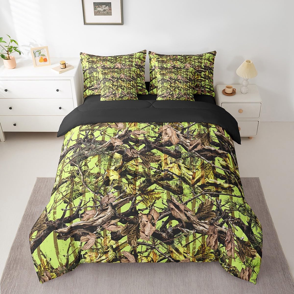 Feelyou Duck Hunter Green Camouflage Hunting 7 Pieces Bedding Set, Queen Size Black Brown All Season,Bed in a Bag with Comforter, Sheets, Pillowcases Camo Army Bed Set Breathable Wild Room Decor - Image 36