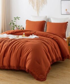Andency King Size Comforter Set Burnt Orange, 3 Pieces Boho Terracotta Soft Lightweight Bedding Comforter Sets, Rust Tassel All Season Bed Set (104x90In Comforter & 2 Pillowcases)