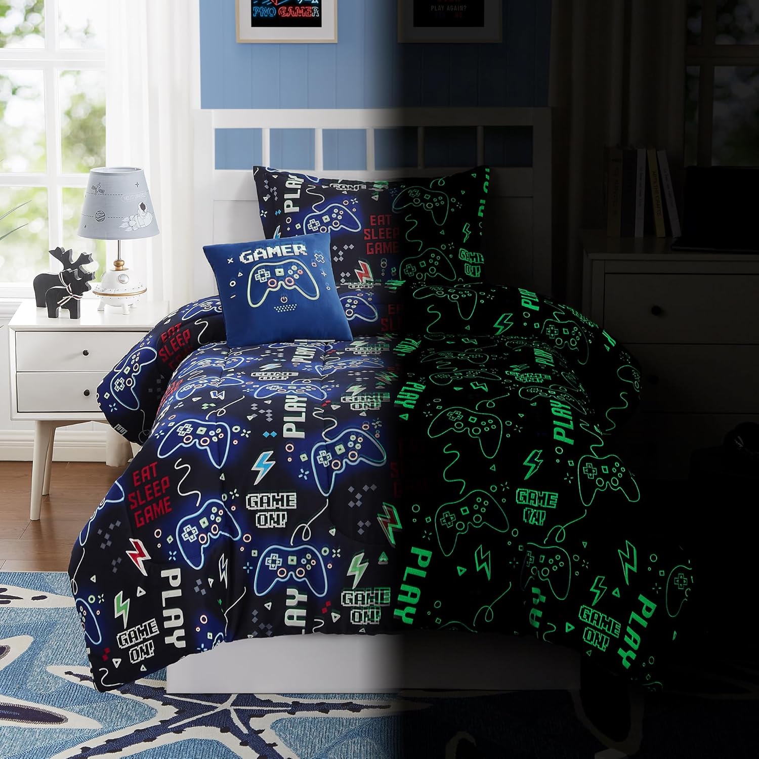 Kids Comforter Set Twin Size for Boys, Glow in The Dark Gamer Bedding Set 1 Comforter, 1 Decor Pillow, 1 Pillow Sham, Twin XL Comforter Set Dorm Bedding - Image 12