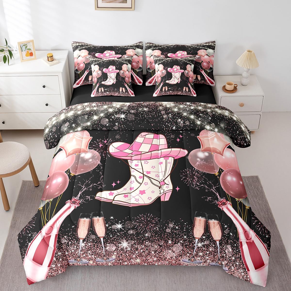 Erosebridal Kawaii Bowknot Girls Bed in A Bag with Sheets Dreamy Princess Style Twin Comforter Set 7 Piece for Kids Teen Women,Girly Cute Bow Bedding Set Pink Bow Tie Bed Set Bedroom Decor - Image 27