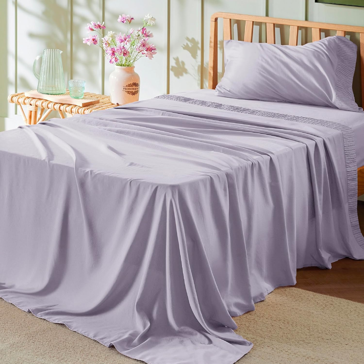 Bedsure Queen Sheet Set - 4 Pieces Soft Queen Size Sheets - Breathable & Cooling - Hotel Luxury - Easy Care Polyester Microfiber Bedding for Women, Men, Bright White - Image 59