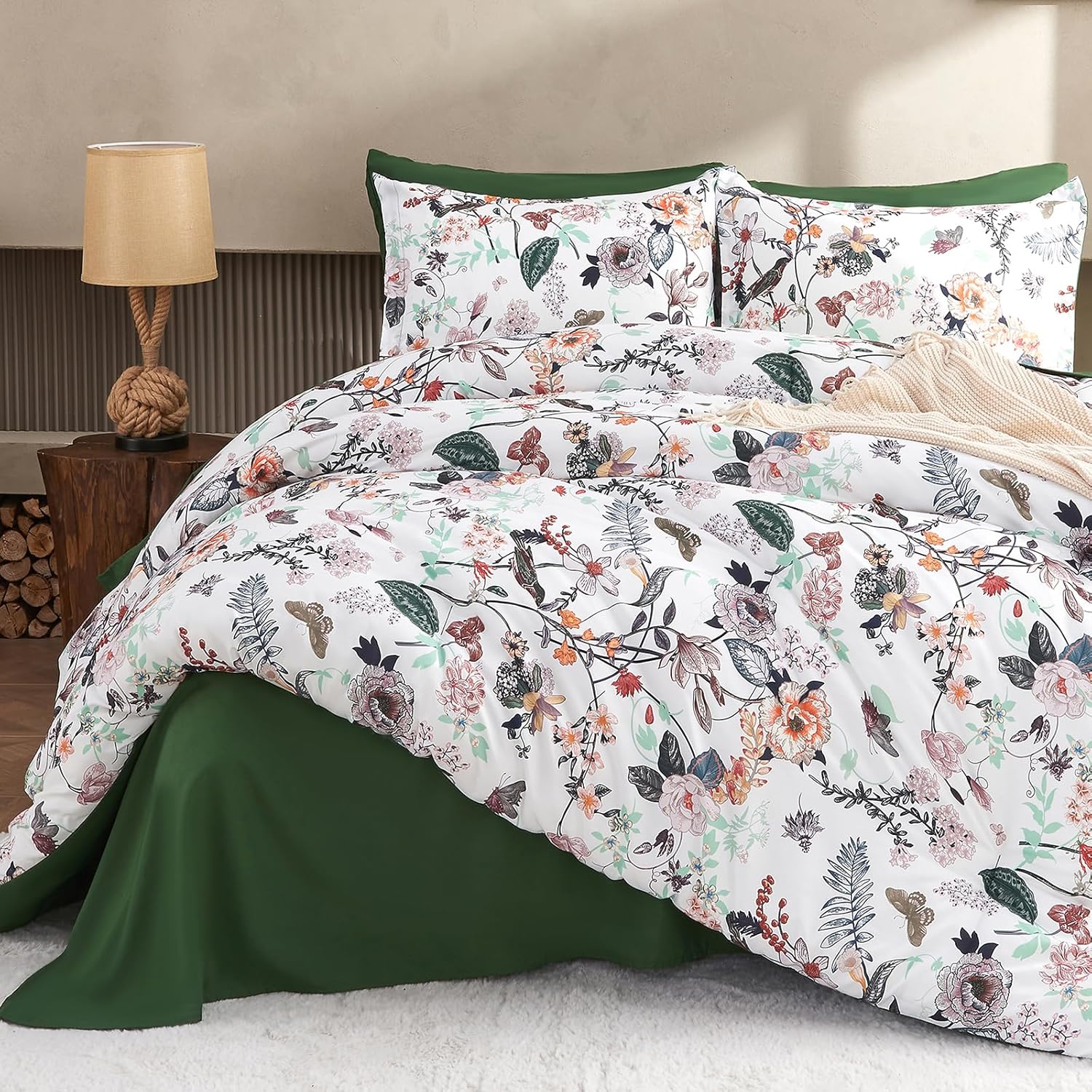 7 Piece Queen Comforter Set, Sage Green Butterfly Floral Comforter Set with Flowers Leaves Pattern, Soft Microfiber Complete Bedding Set for All Season(Sage Green, Queen) - Image 8